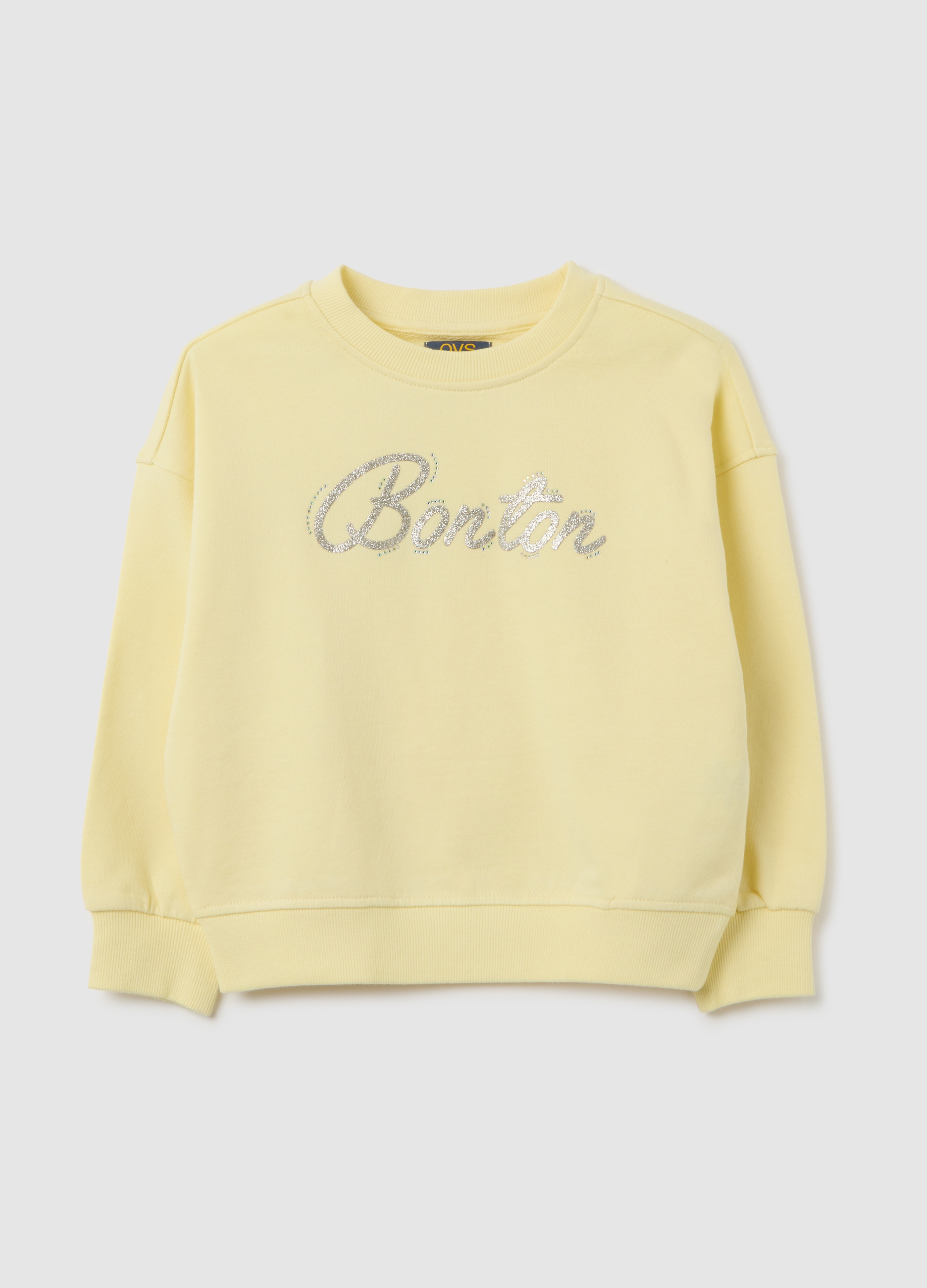 OVS KIDS, Felpa Da Bambina In Puro Cotone Beige Con Scritta, Beige, Taglia: 3-4