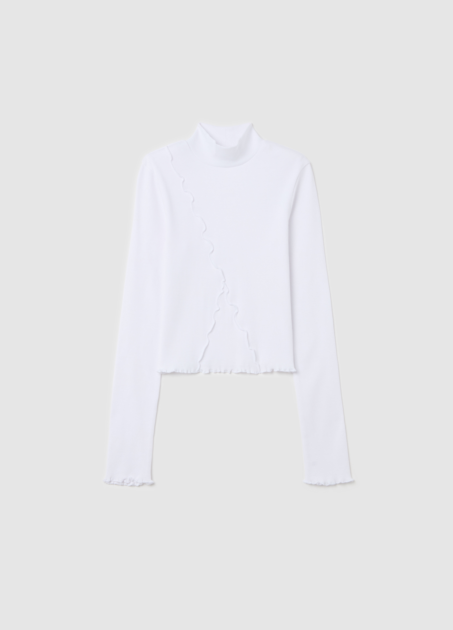 OVS, T-shirt A Costine Con Collo Alto, Bambina, Bianco, Taglia: 10-11