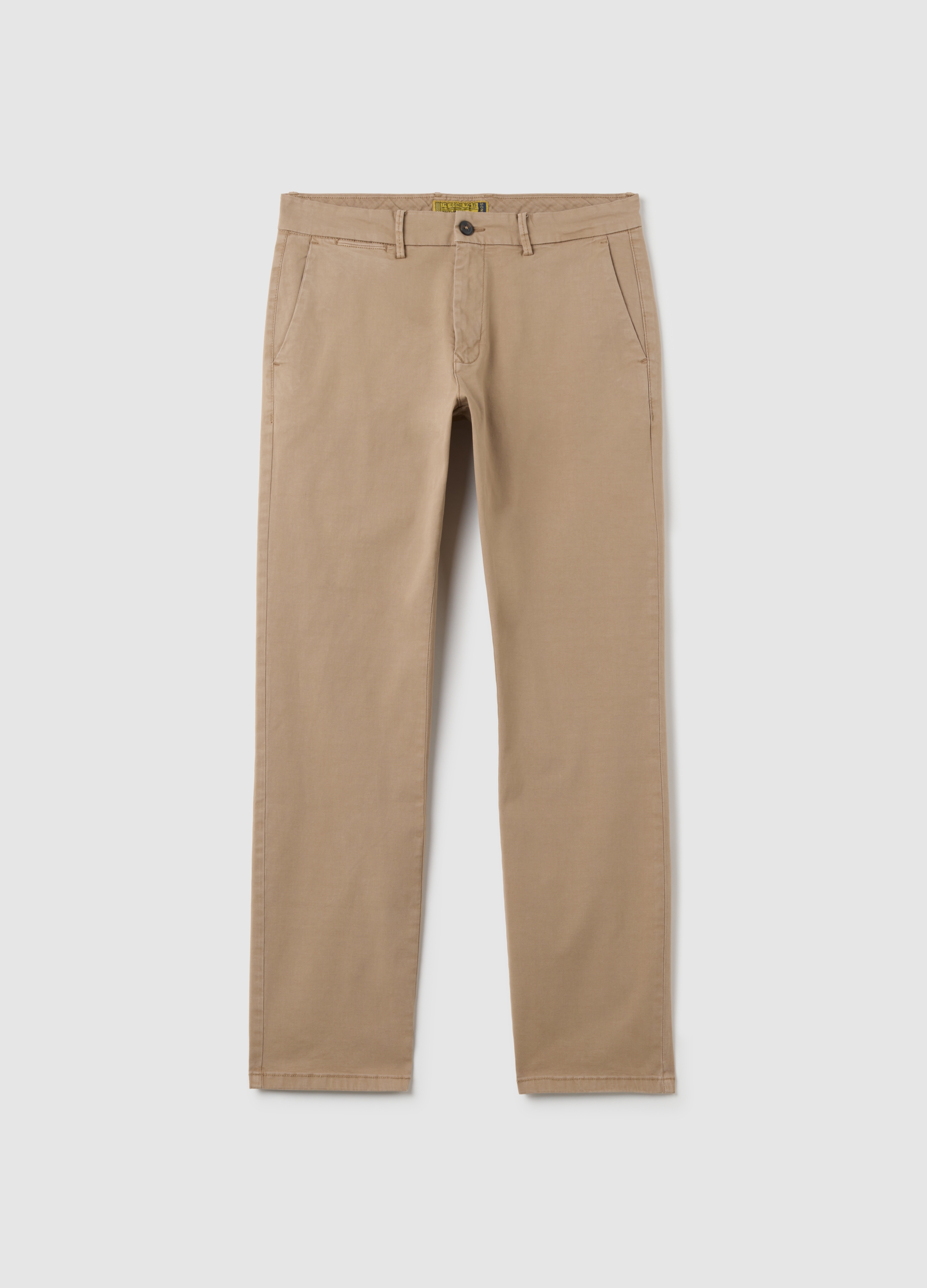 Pantalones Beige Regular Fit De Algodón Elástico, Hombre, Beige Claro, Talla: 52