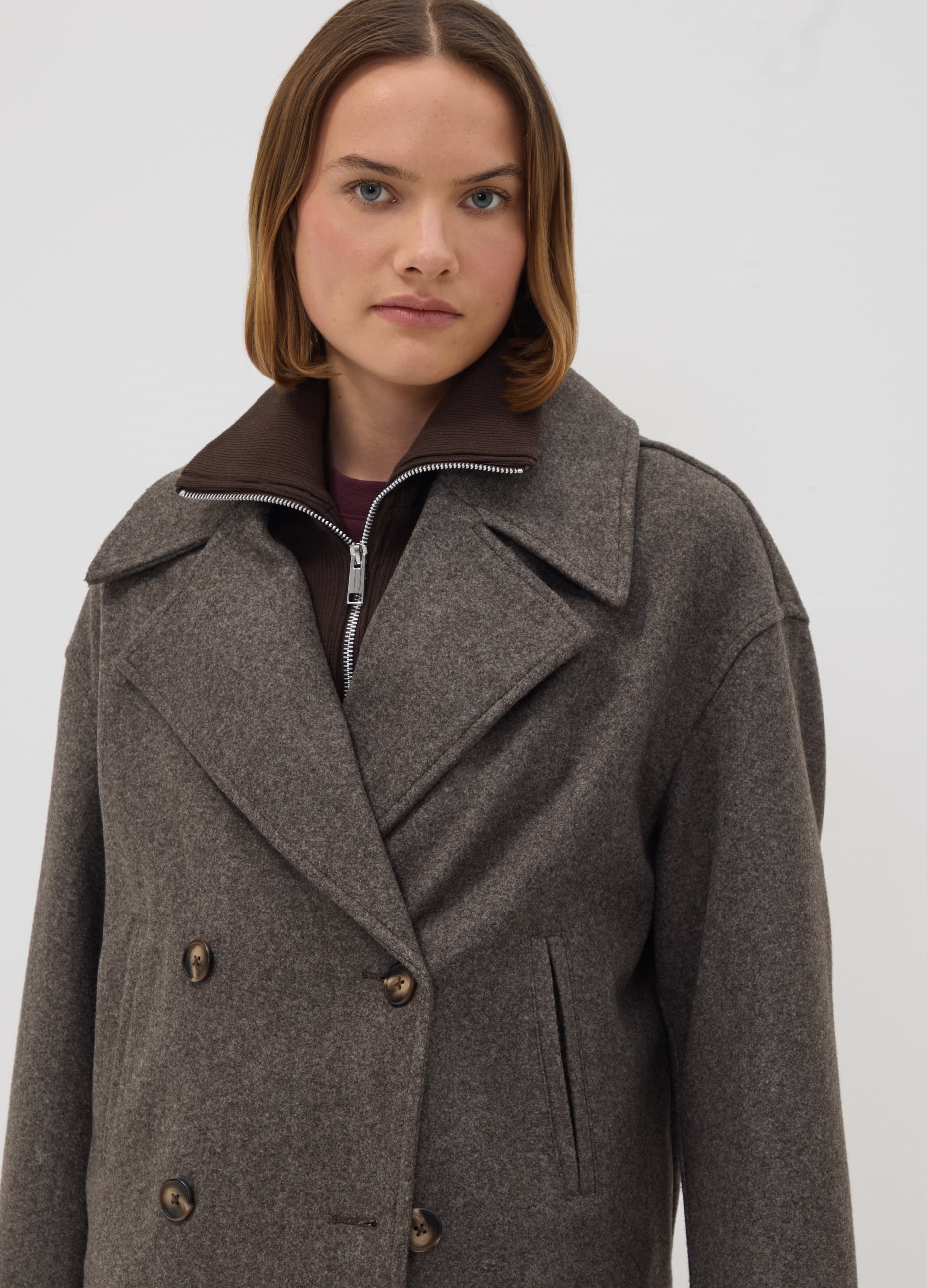OVS, Giacca Grigia Doppiopetto Regular Fit Con Zip E Bottoni, Donna, Grigio, Taglia: XS