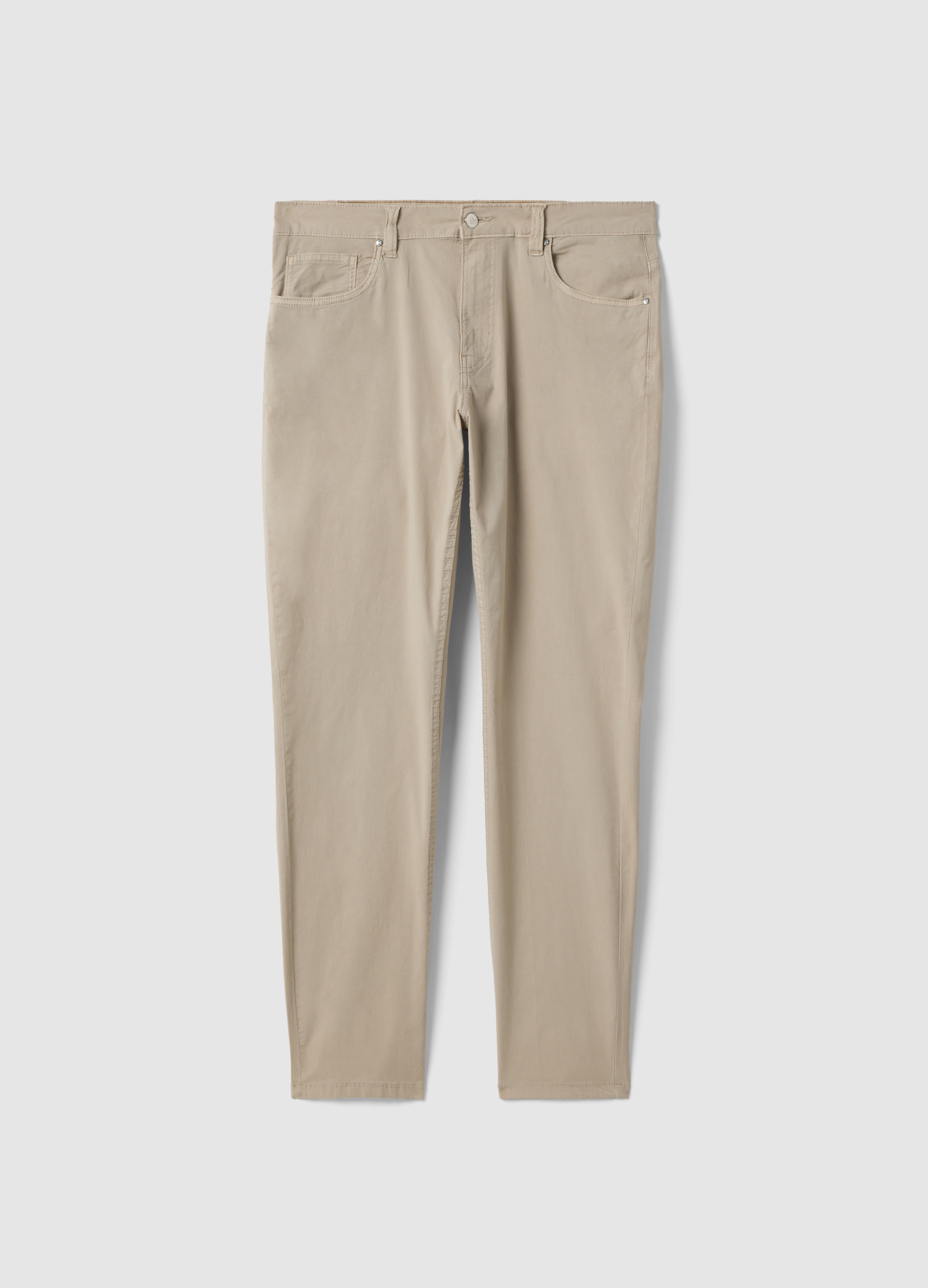 Pantalones Beige De Algodón Elástico Slim Fit, Hombre, Beige Claro, Talla: 56