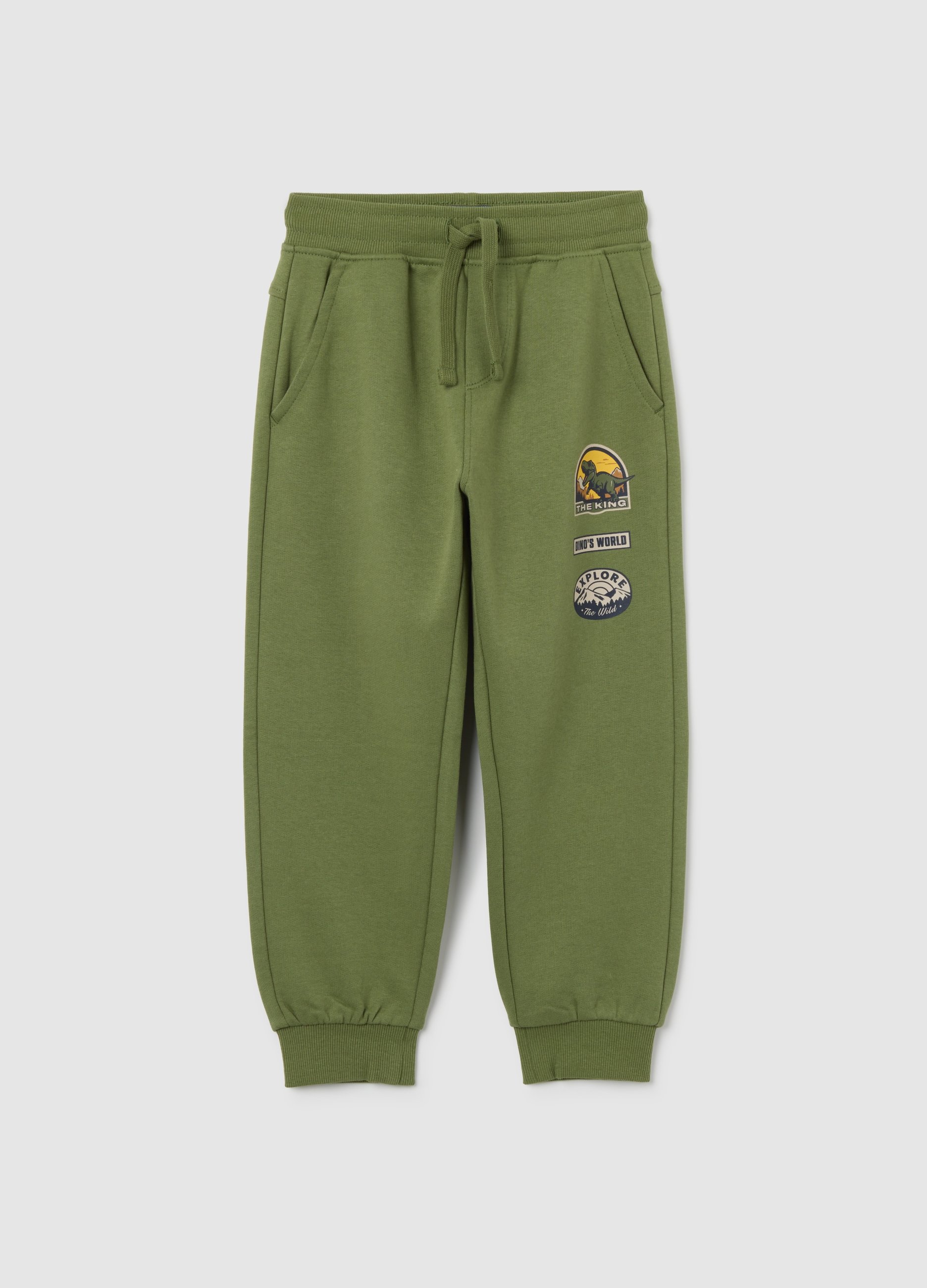 OVS KIDS, Pantalones Verdes Para Niños De Algodón Puro Regular Fit Con Estampados, Niño, Verde oscuro, Talla: 4-5