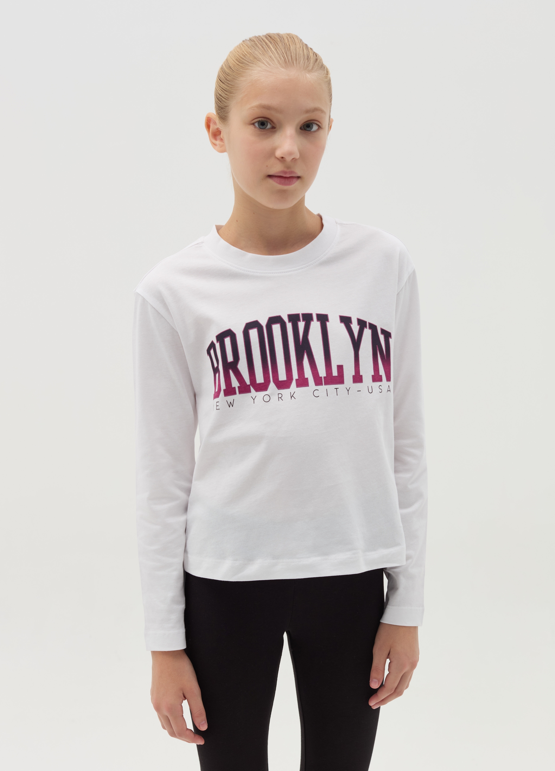 OVS KIDS, T-shirt A Maniche Lunghe Con Stampa, Bambina, Bianco, Taglia: 10-11