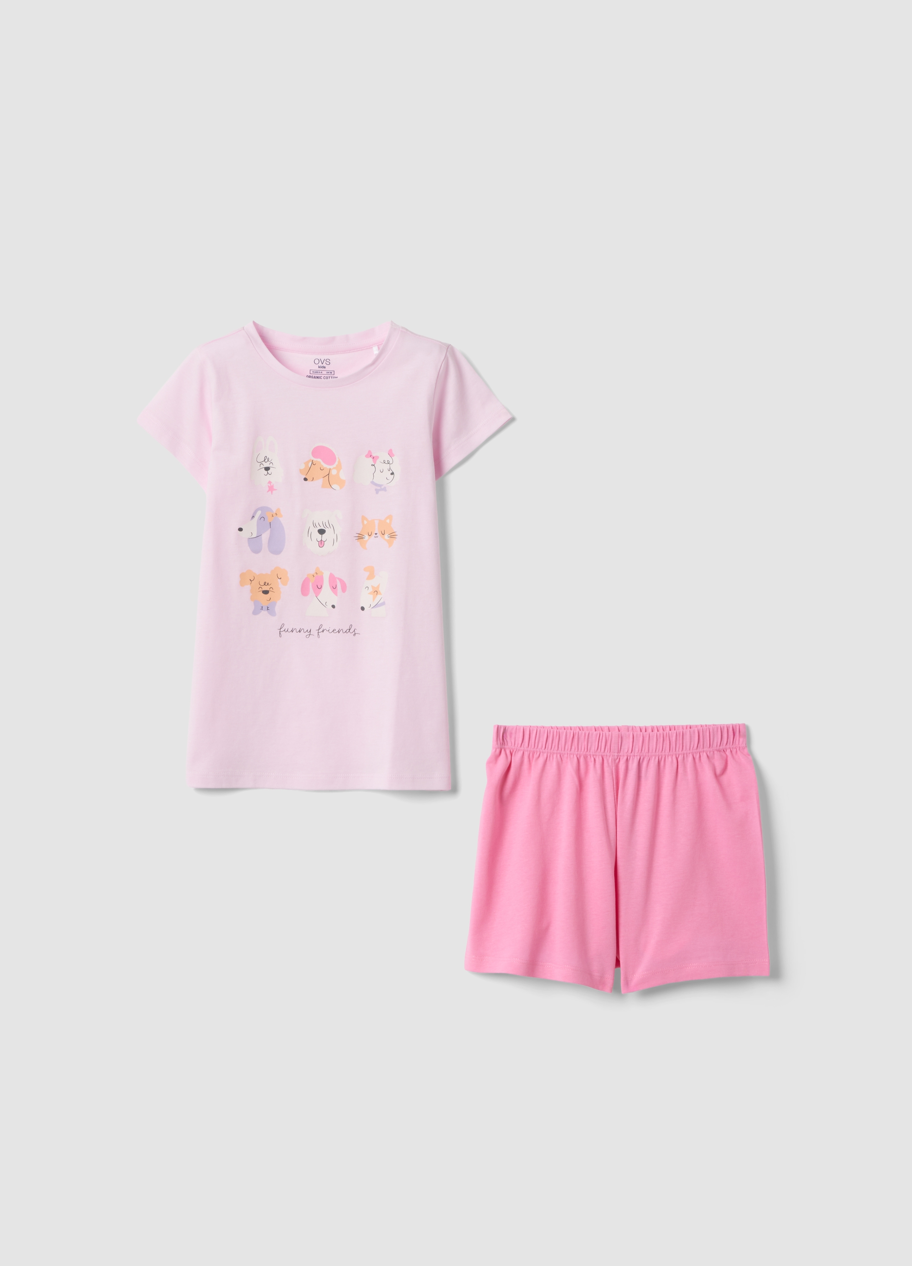 OVS KIDS, Pijama Corto Rosa De Puro Algodón Orgánico Para Niña Con Estampados, Niña, Rosa, Talla: 5-6