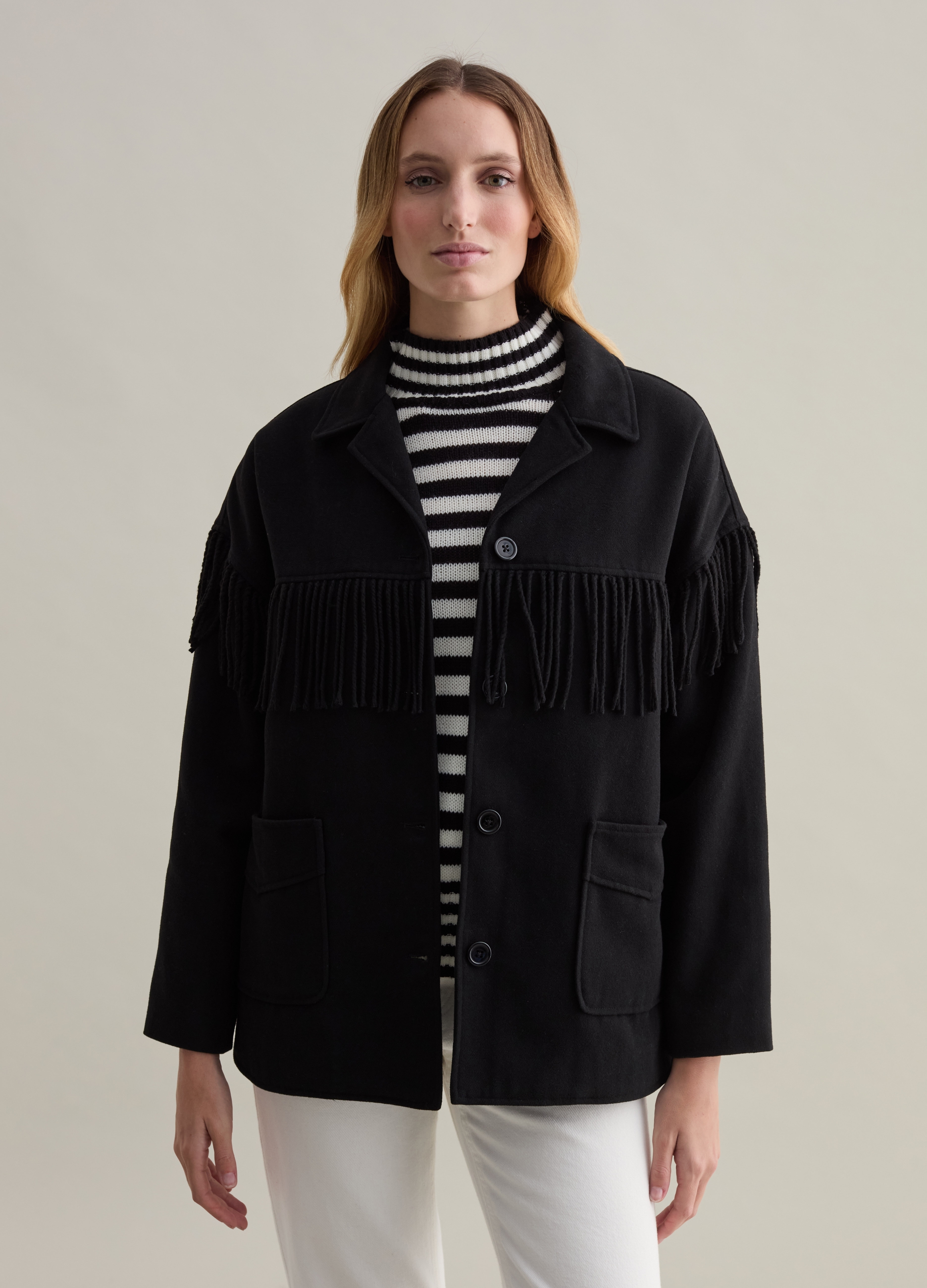 PIOMBO, Shacket Con Frange, Donna, Nero, Taglia: XS