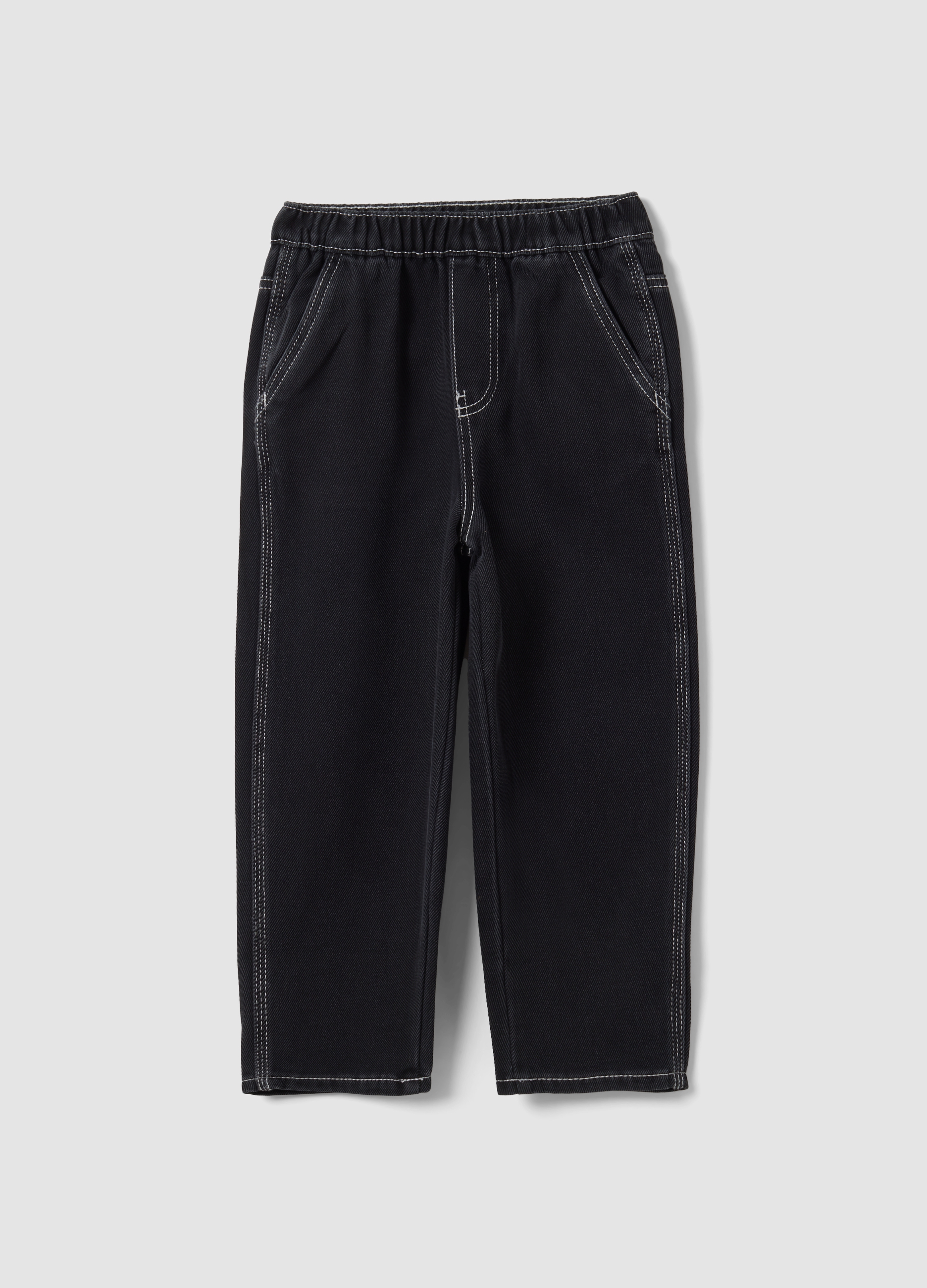REPUBLIC OF DENIM, Jogger Nero In Misto Cotone E Viscosa Con Vita Elasticizzata Per Bambino, Nero, Taglia: 5-6