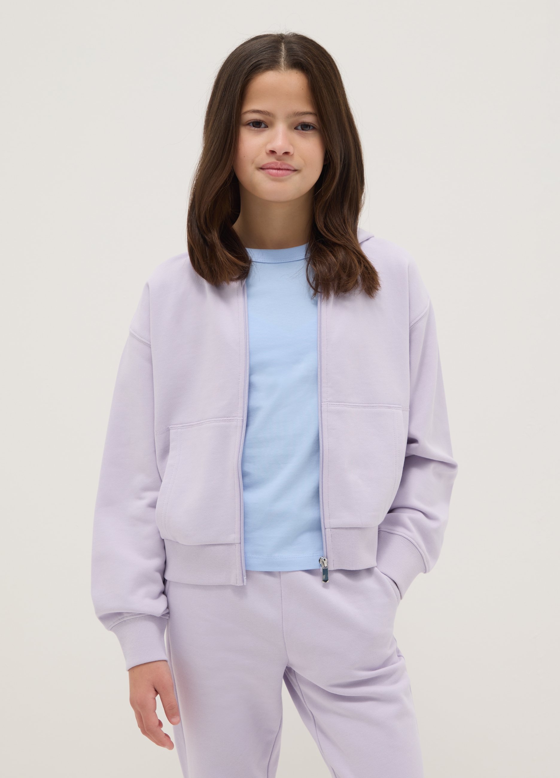 OVS KIDS, Felpa Da Ragazza In Puro Cotone Viola Regular Fit Con Cappuccio E Zip, Bambina, Viola, Taglia: 11-12