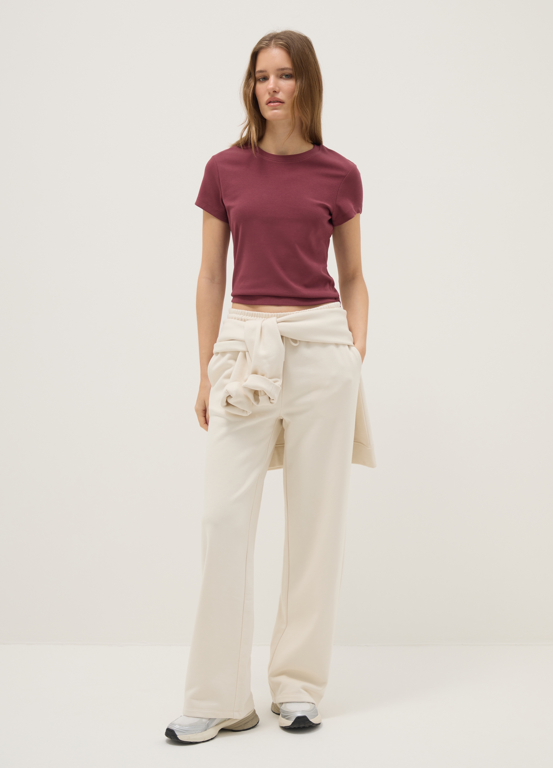 Camiseta Roja De Algodón Elástico Ajustada, Mujer, Rojo Oscuro, Talla: 36