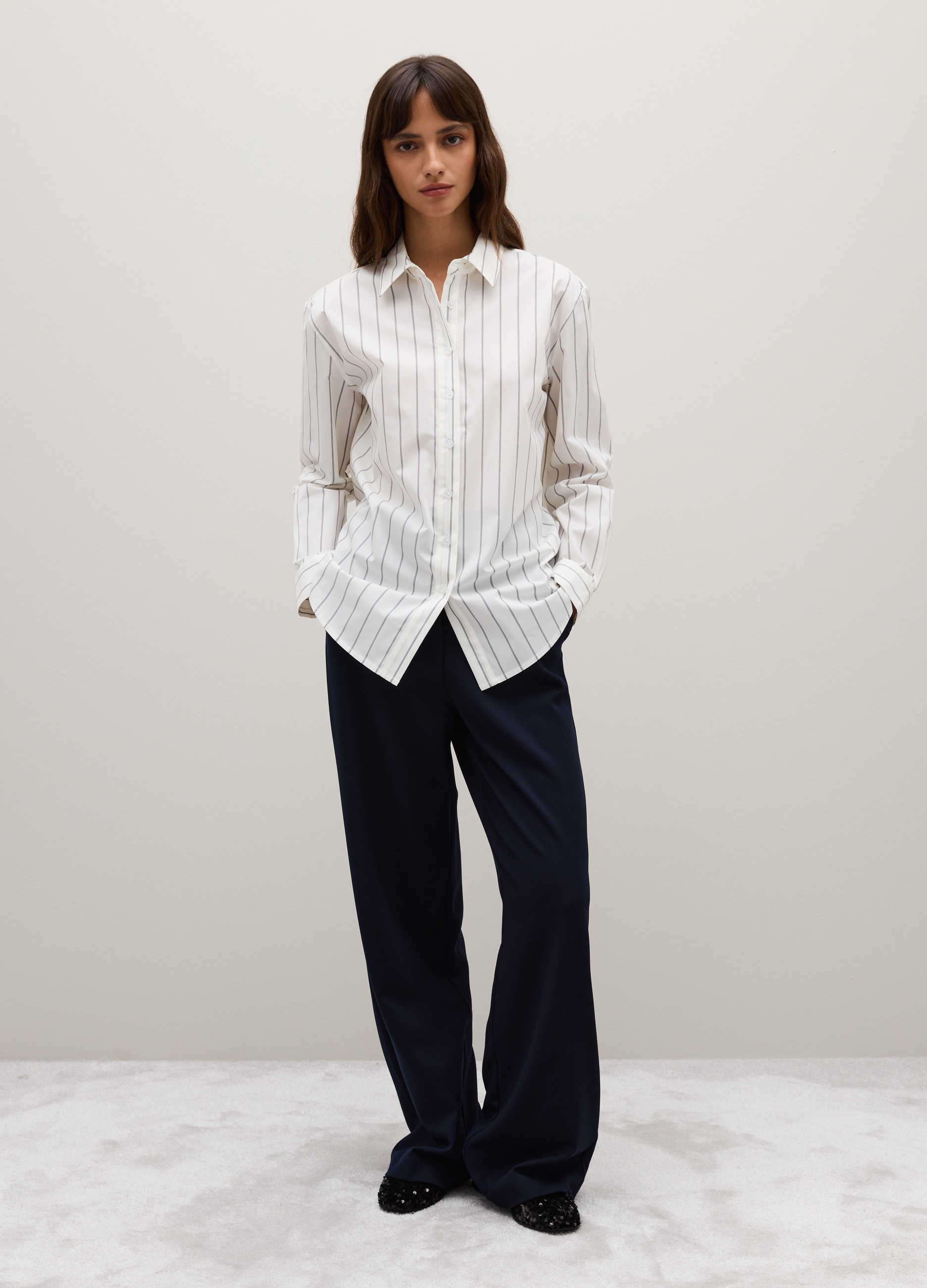 OVS, Camisa Blanca A Rayas En Tejido Elástico, Mujer, Blanco/beige, Talla: 34