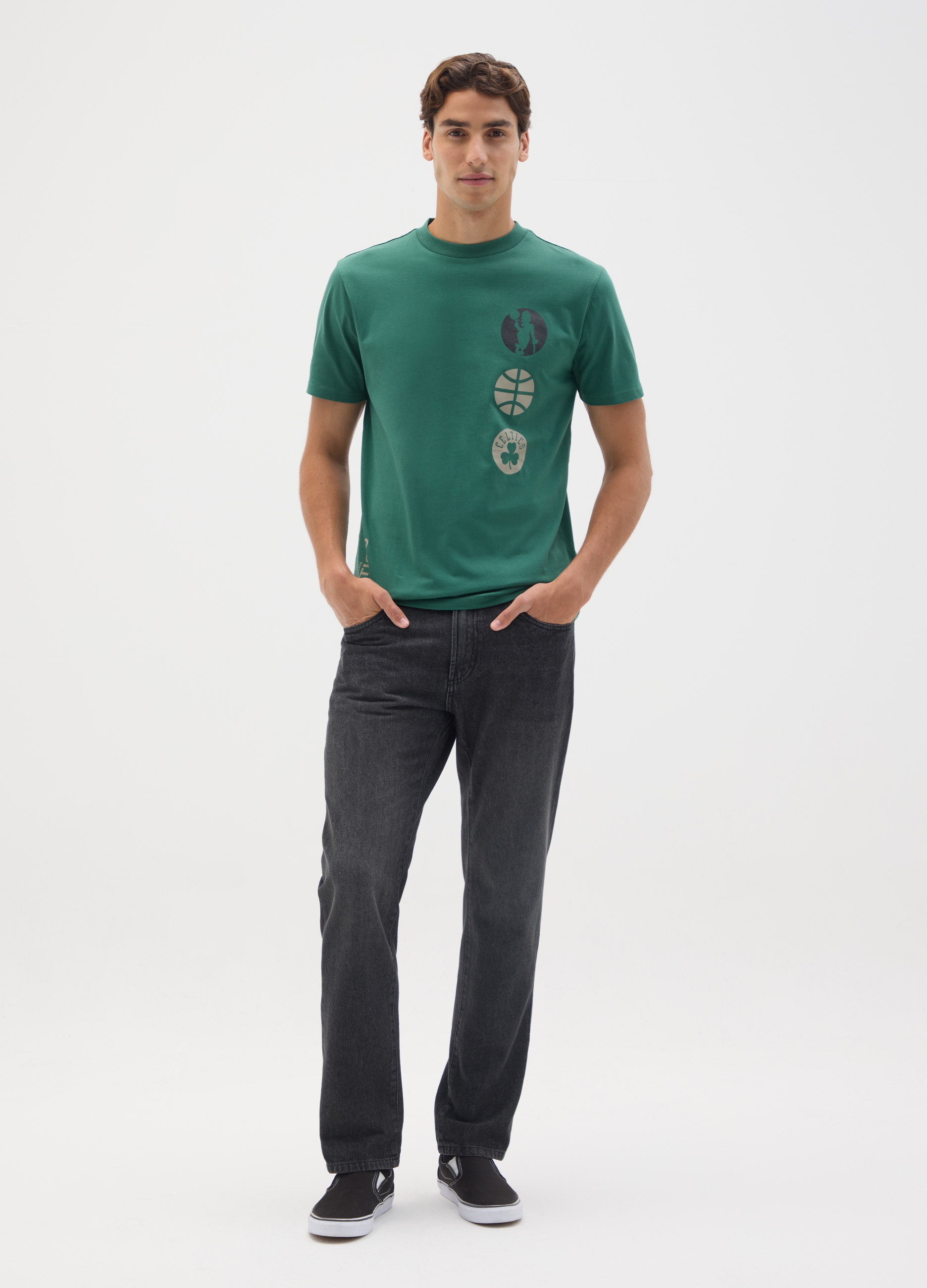 NBA, T-shirt In Puro Cotone Verde Con Stampa Boston Celtics, Uomo, Verde, Taglia: L