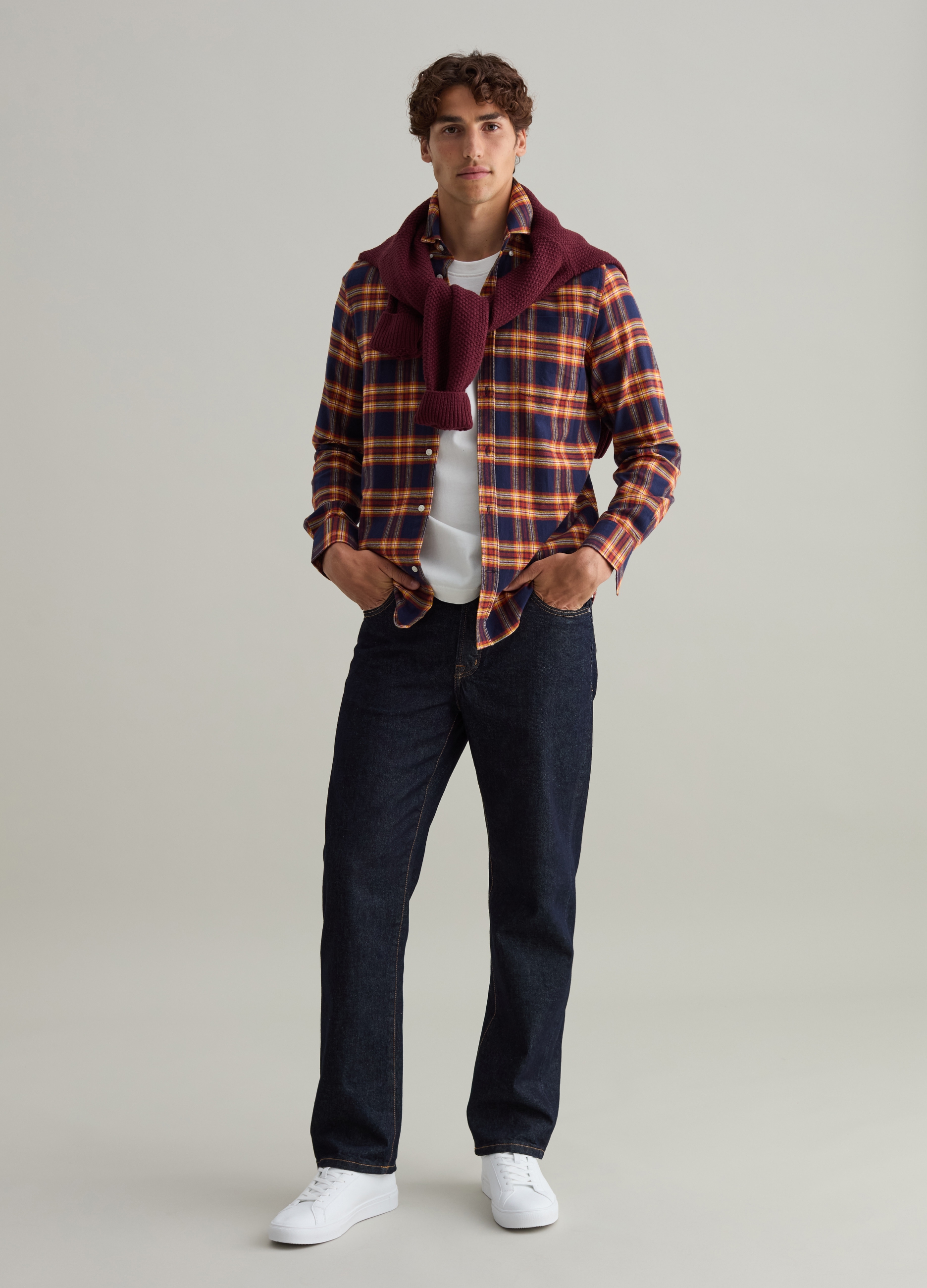 Camisa De Franela Estampado Cuadros, Hombre, Azul/amarillo, Talla: L