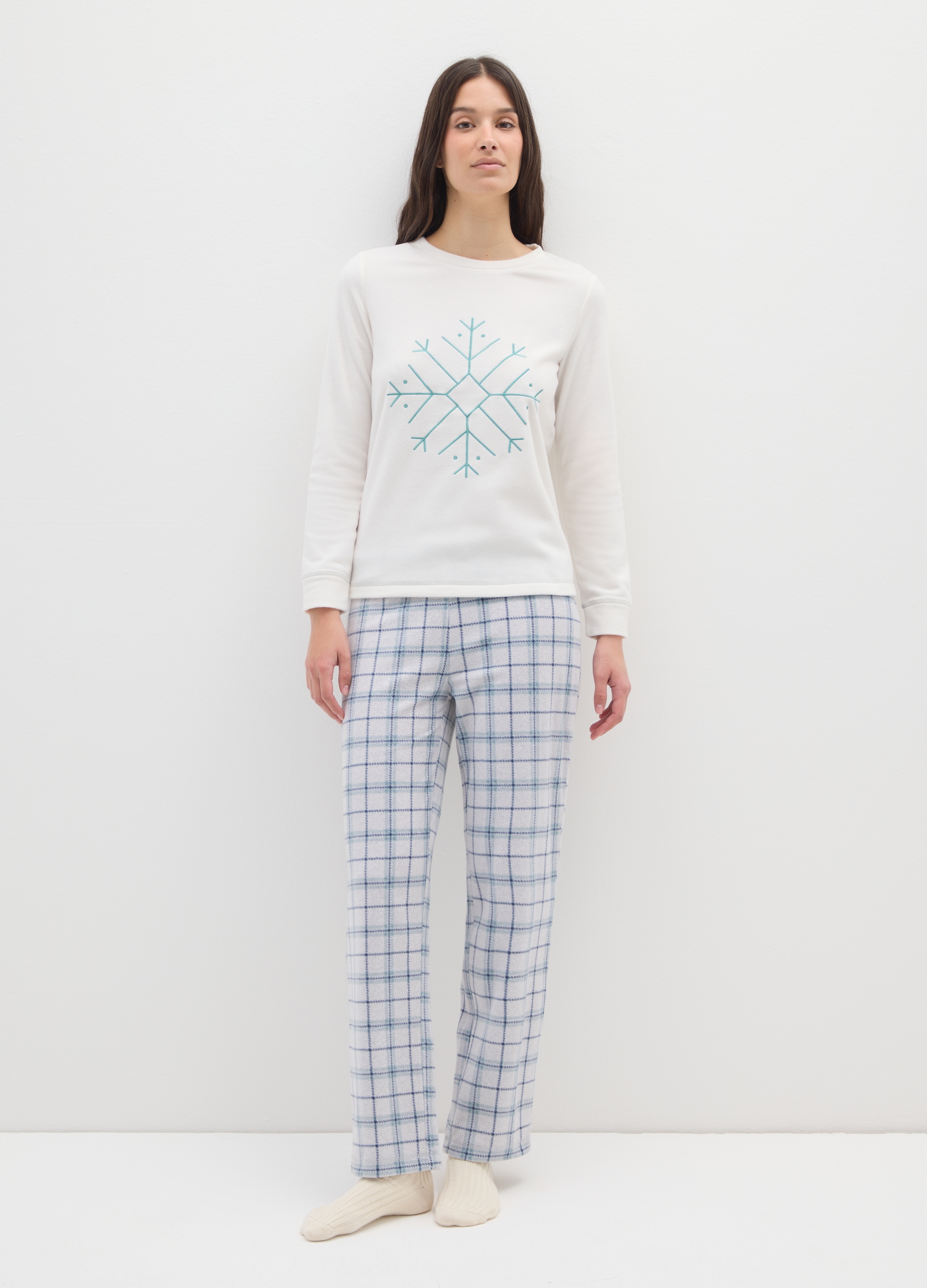 OVS, Pigiama A Quadri Natalizio Multicolor Regular Fit Con Fiocco Di Neve, Donna, Multicolor, Taglia: XL