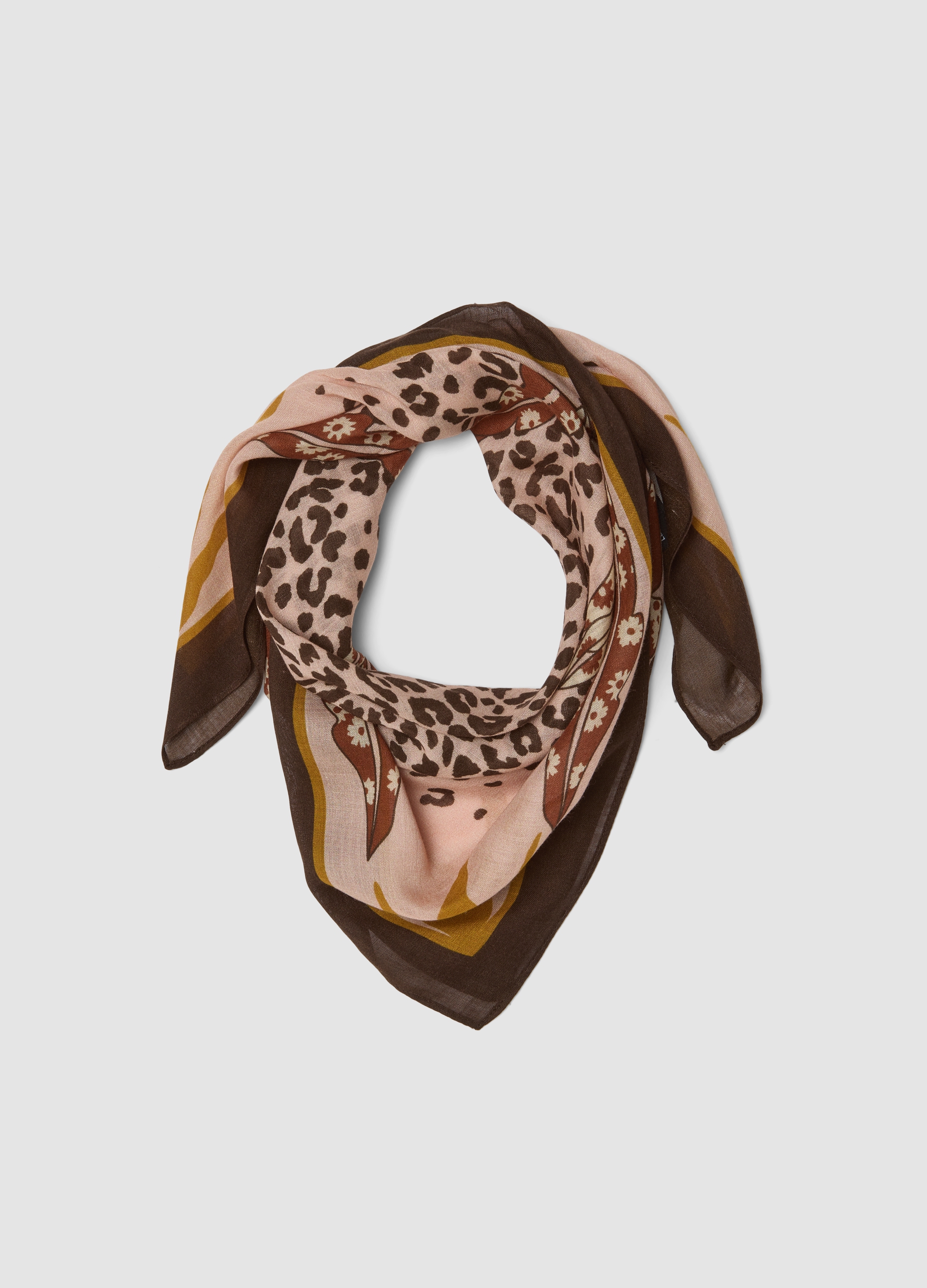LES COPAINS, Foulard Marrone In Misto Viscosa E Lana Con Fantasia, Donna, Multicolor, Taglia: ONE SIZE