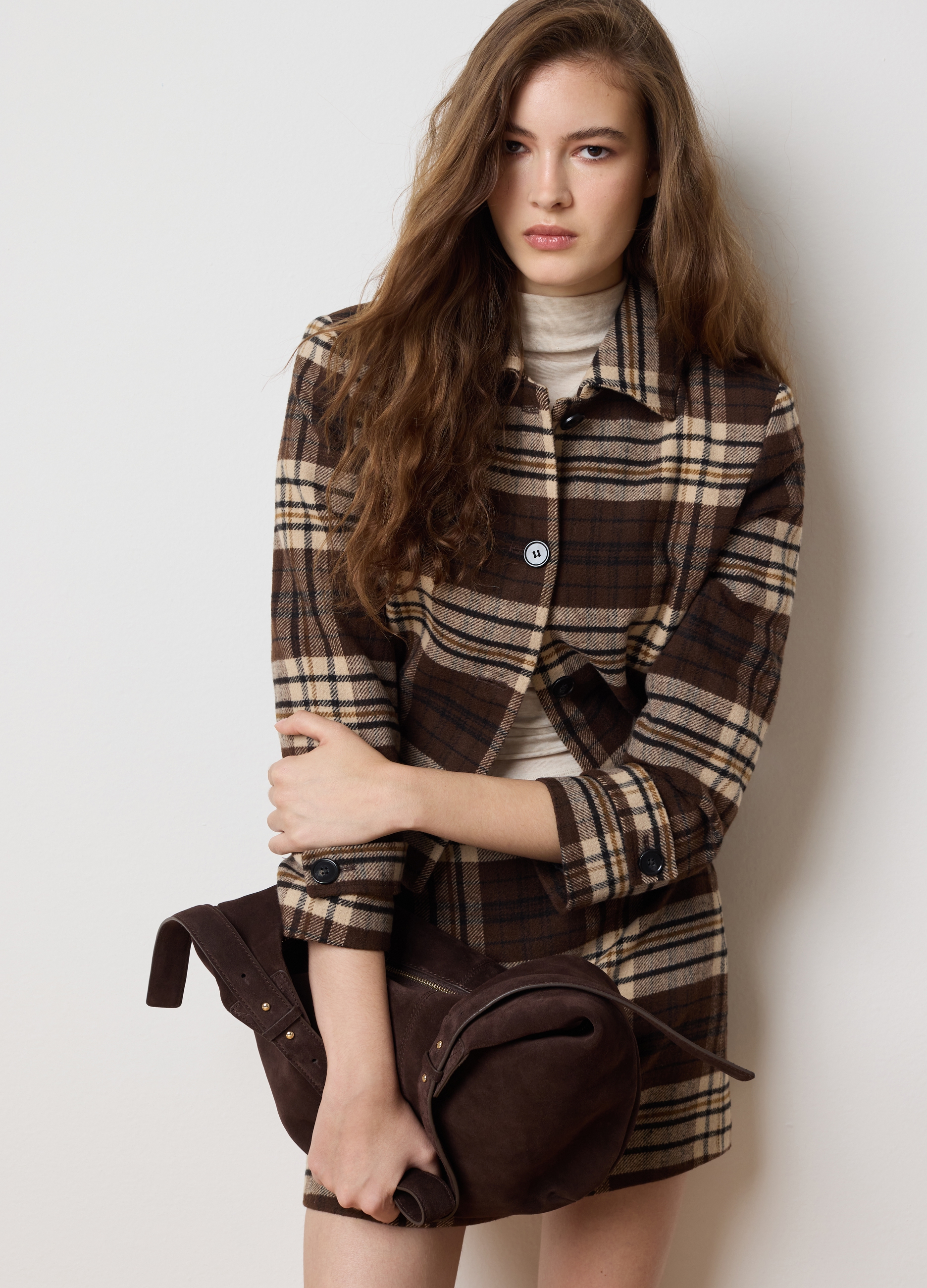 LES COPAINS, Blazer Marrone In Tweed Effetto Plaid, Donna, Marrone, Taglia: S