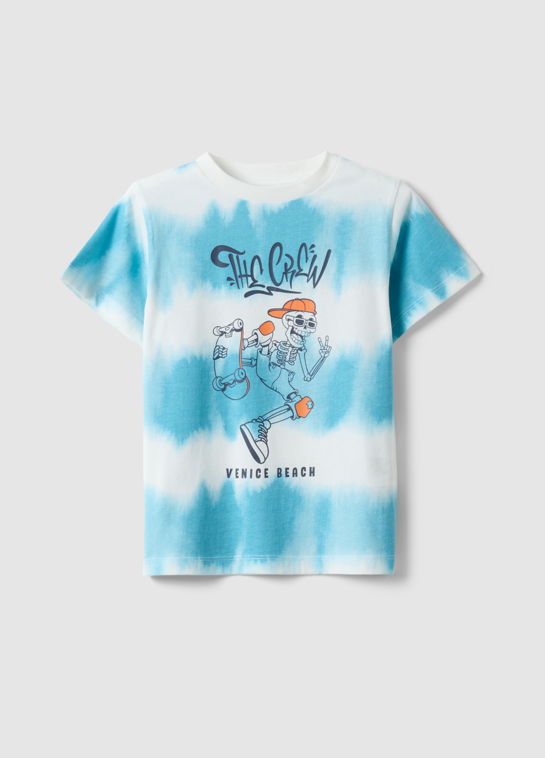 OVS KIDS, Camiseta Multicolor De Puro Algodón Para Niño En Tie-dye, Niño, Blanco/azul claro, Talla: 3-4