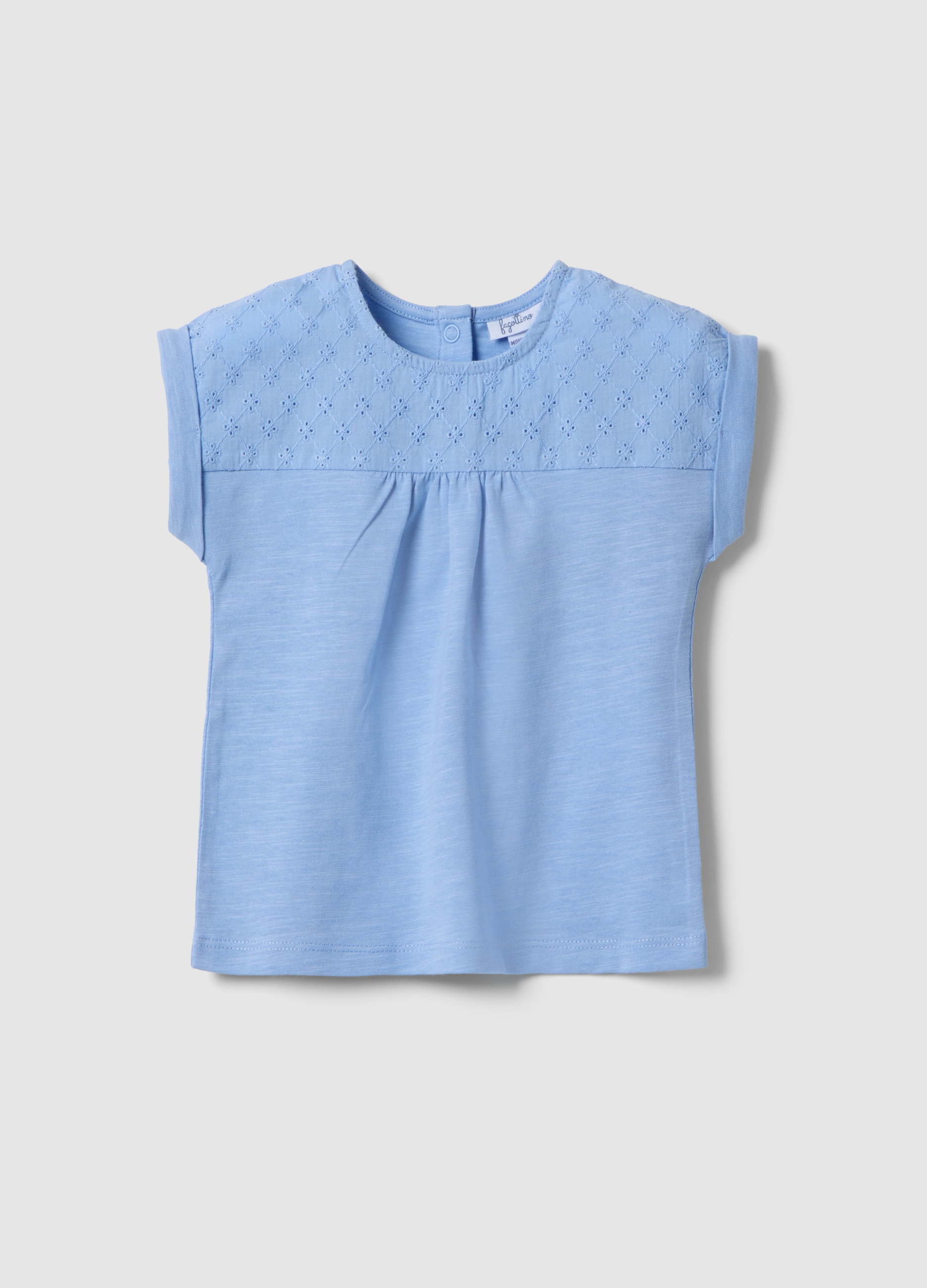 FAGOTTINO, Camiseta Azul De Algodón Puro Para Niña Regular Fit Con Bordados, Niña, Azul Azur, Talla: 24-30