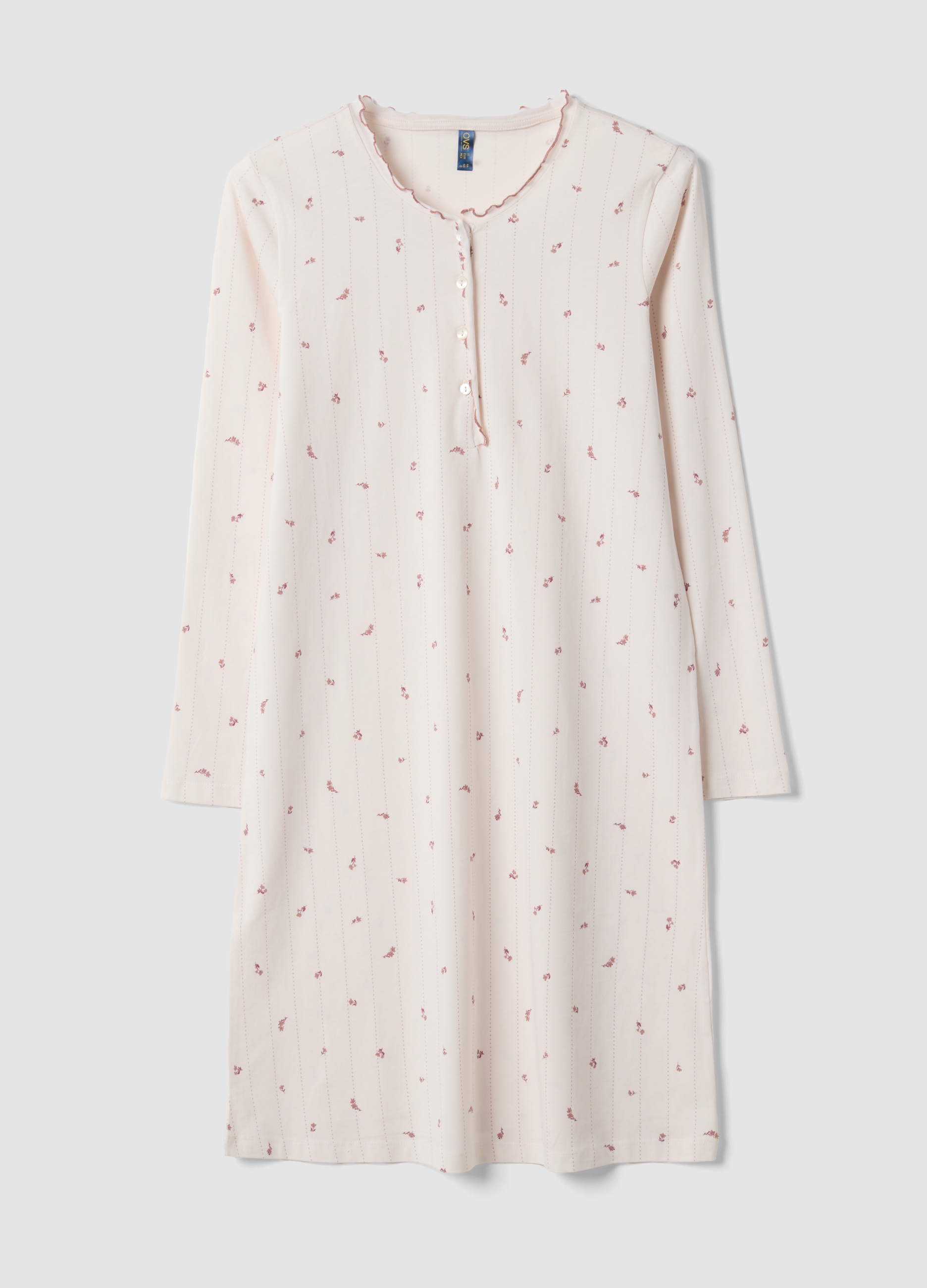 OVS, Camicia Da Notte Rosa In Puro Cotone Organico Girocollo, Donna, Rosa, Taglia: 48