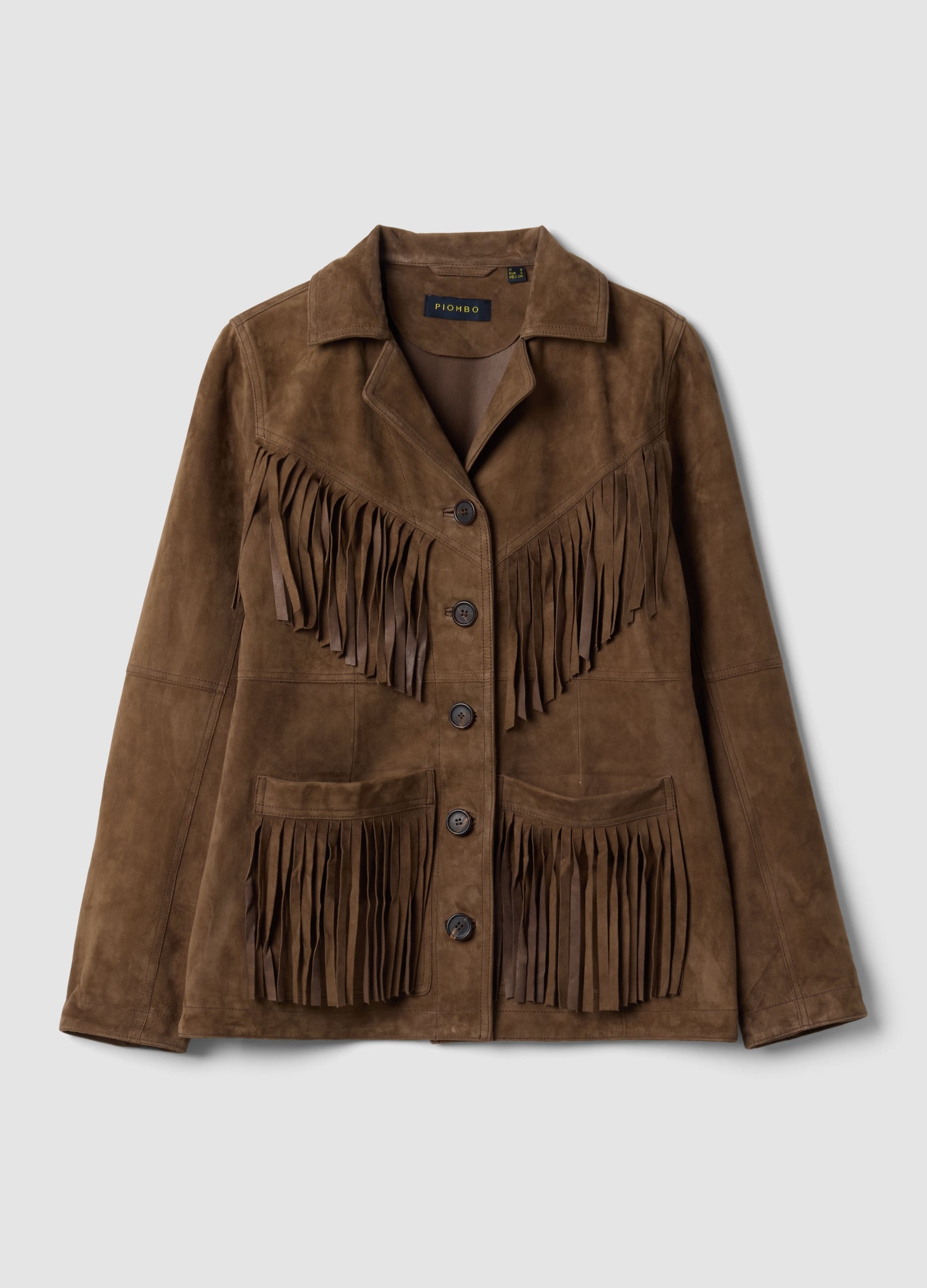PIOMBO, Giacca Marrone In Vera Pelle Con Frange Regular Fit, Donna, Marrone, Taglia: XS