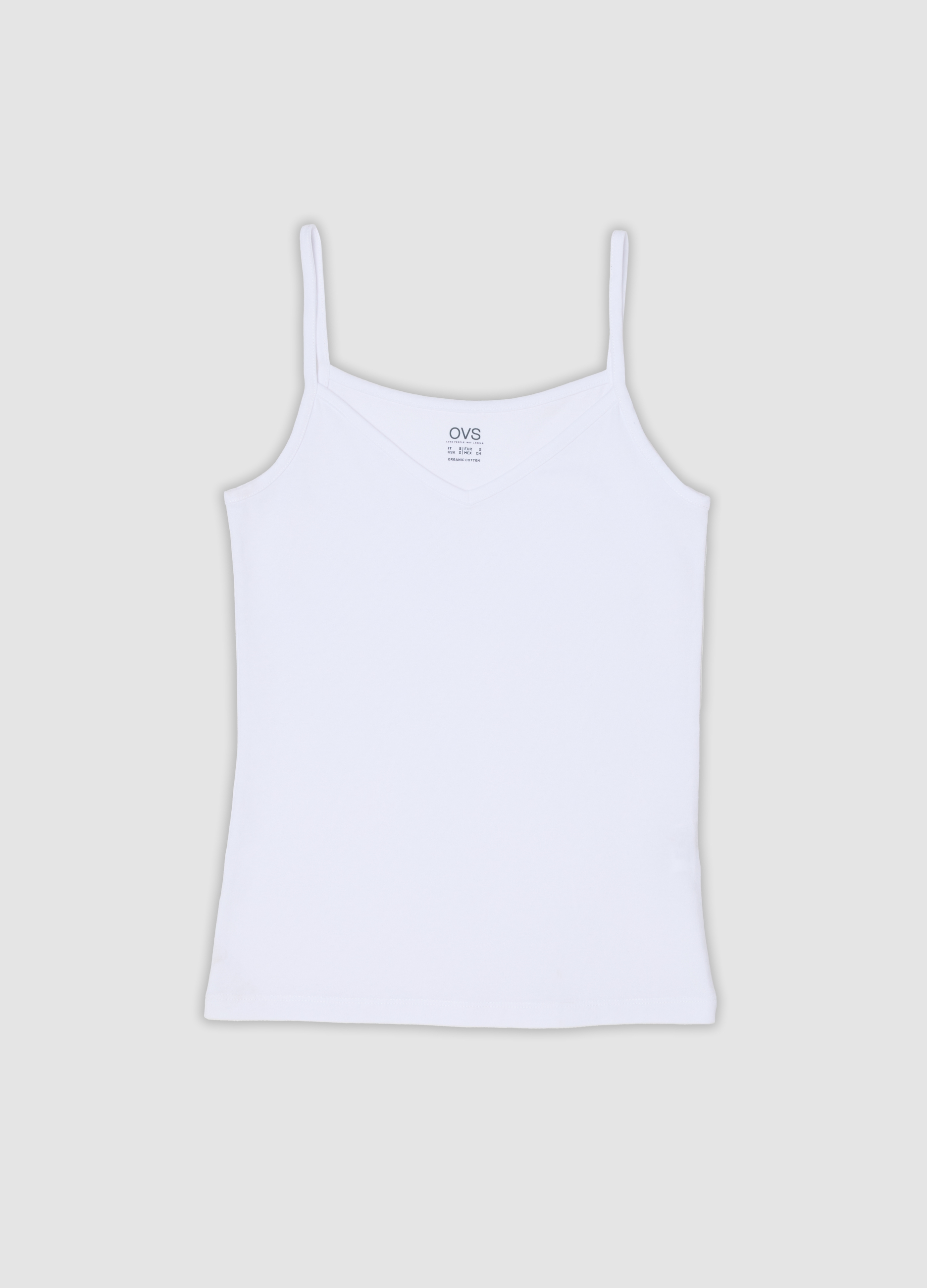 OVS, Canottiera Bianca In Cotone Elasticizzato Regular Fit, Donna, Bianco, Taglia: S