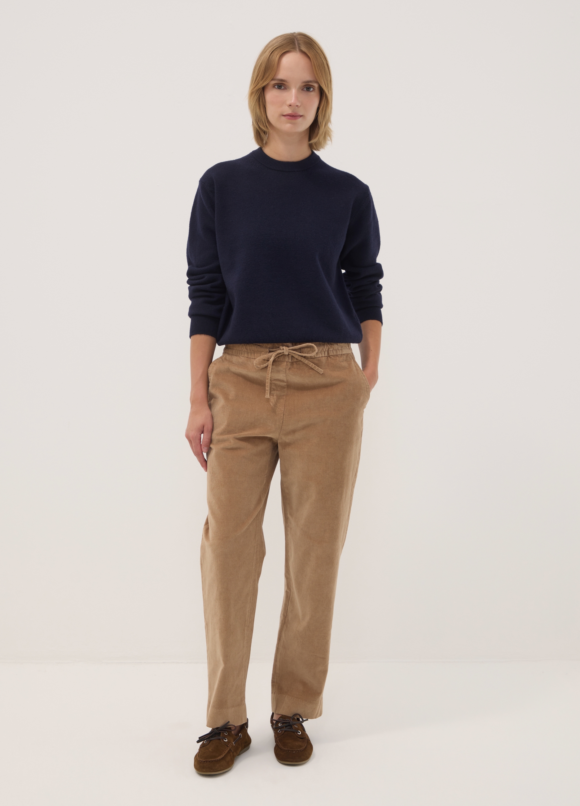 OVS, Pantaloni Beige In Cotone Elasticizzato A Coste Con Vita Elasticizzata, Donna, Beige, Taglia: XS