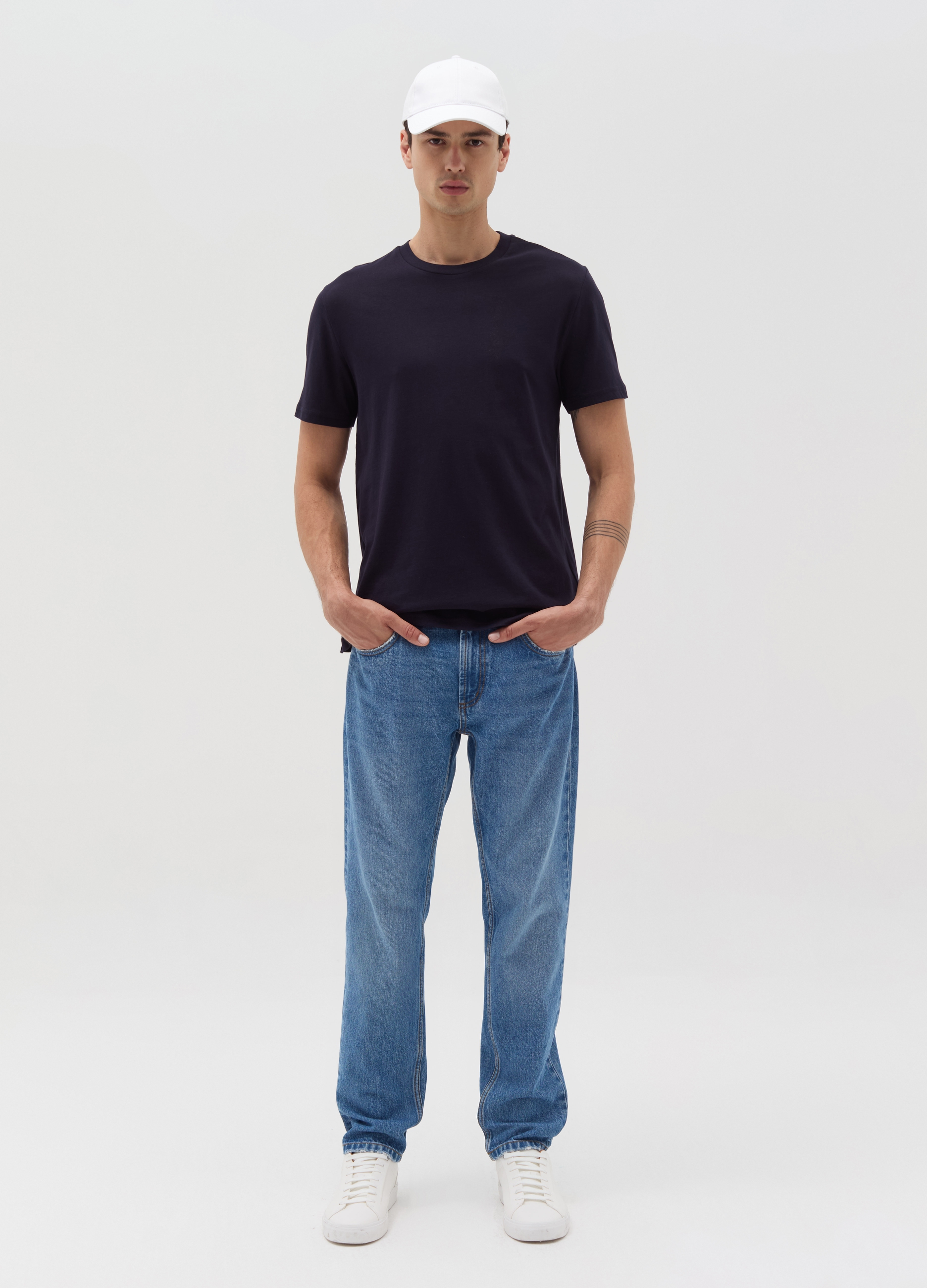 Camiseta De Algodón Con Cuello Redondo, Hombre, Azul Noche, Talla: XL