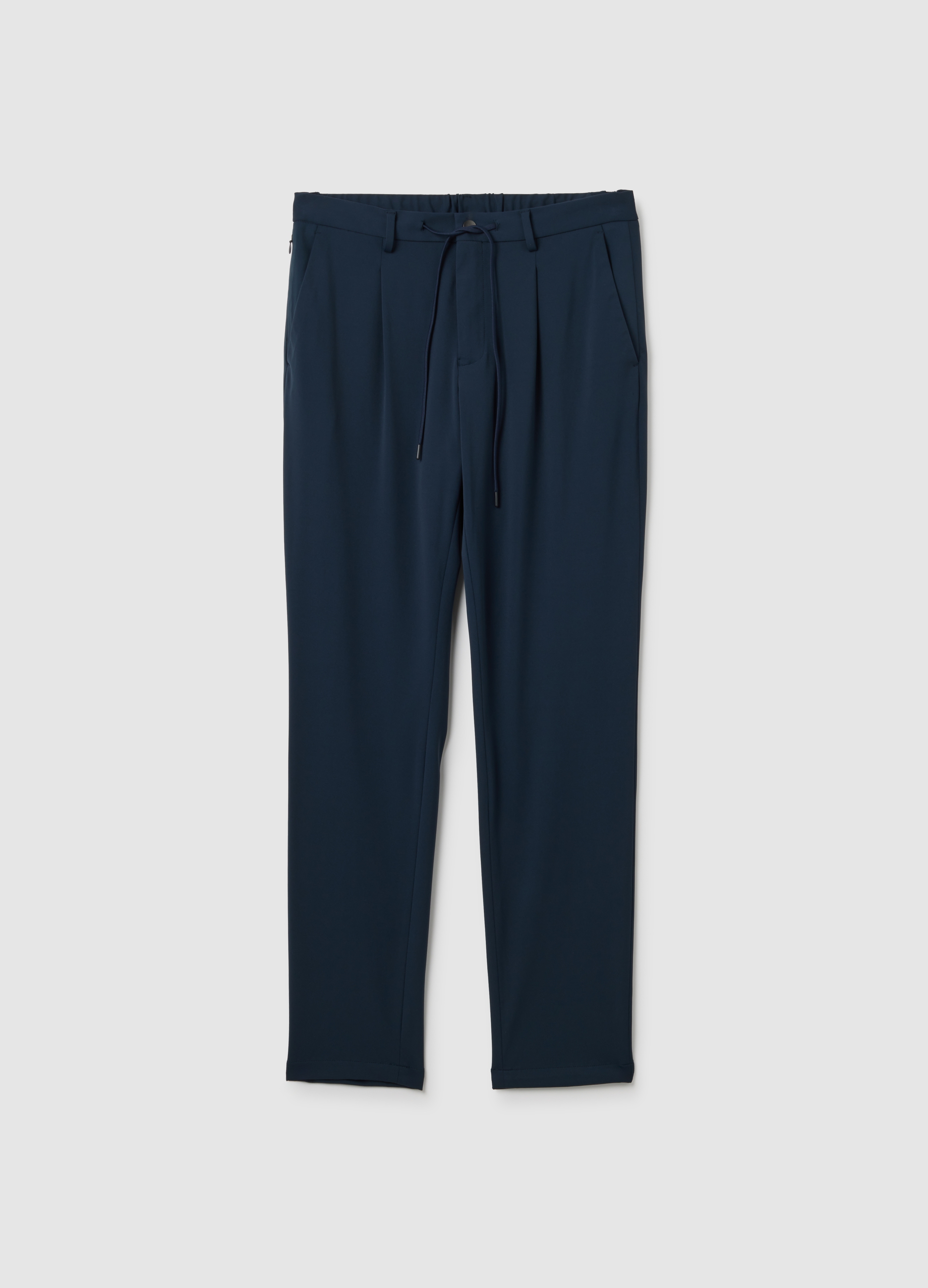 Pantalones Azules De Tejido Elástico Corte Regular, Hombre, Azul oscuro, Talla: 46