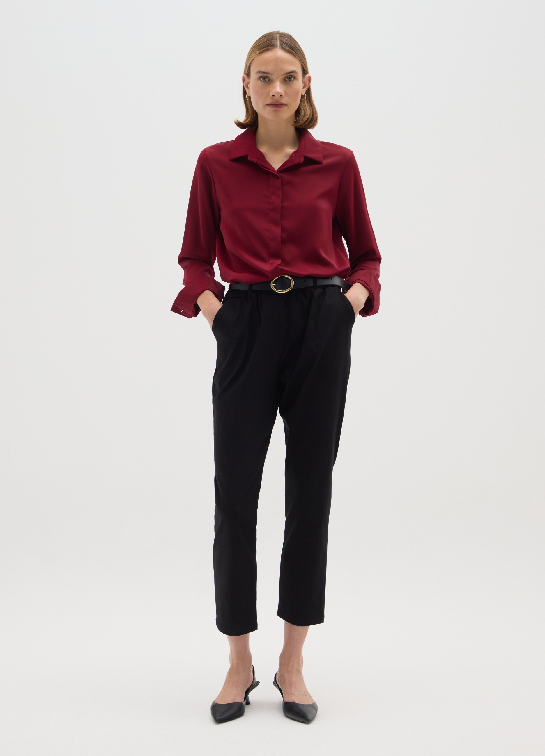 HYBRID, Camicia Bordeaux Maniche Lunghe, Donna, Rosso, Taglia: M