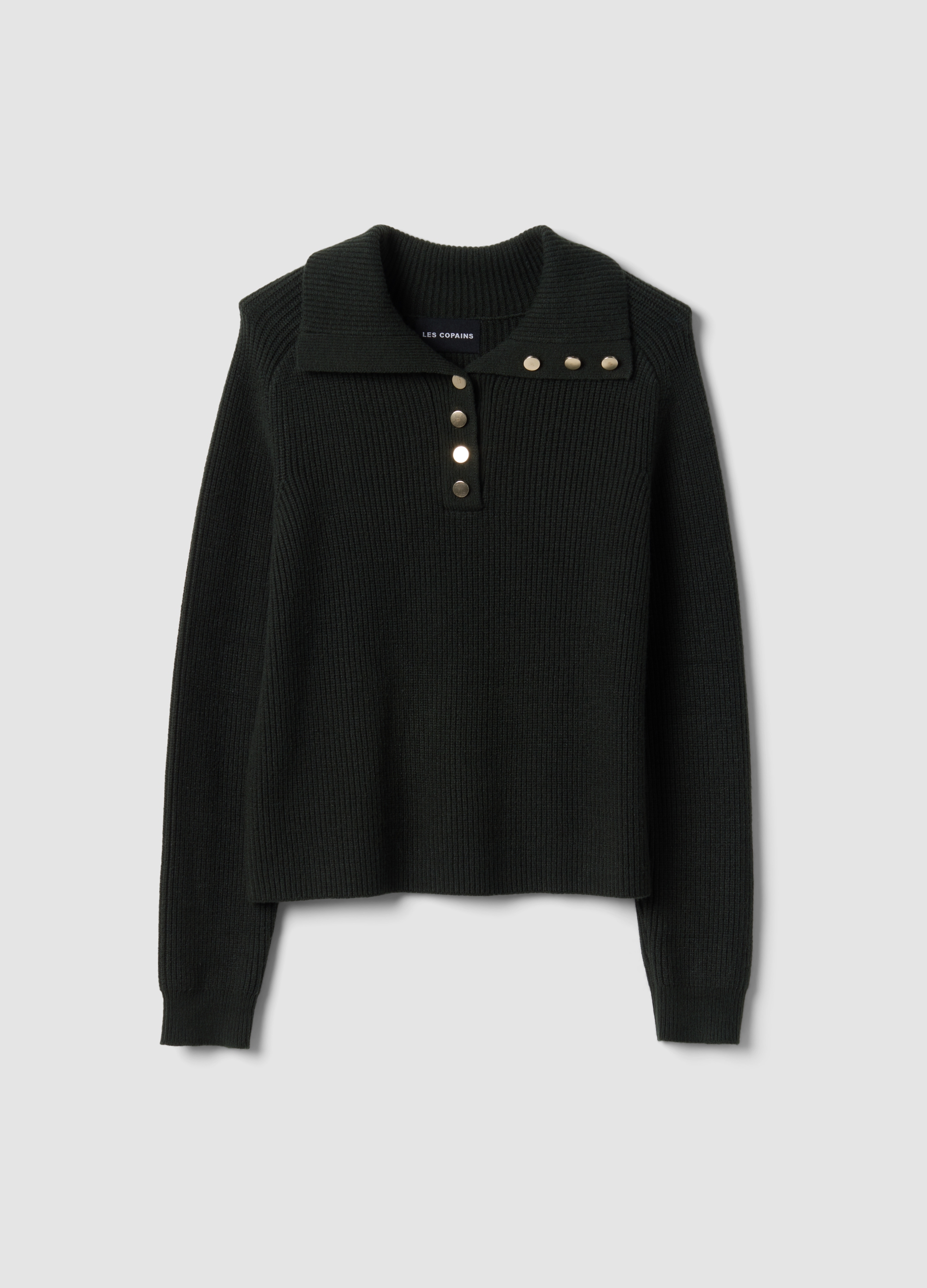 LES COPAINS, Maglia Verde A Coste In Misto Viscosa Con Colletto, Donna, Verde, Taglia: M