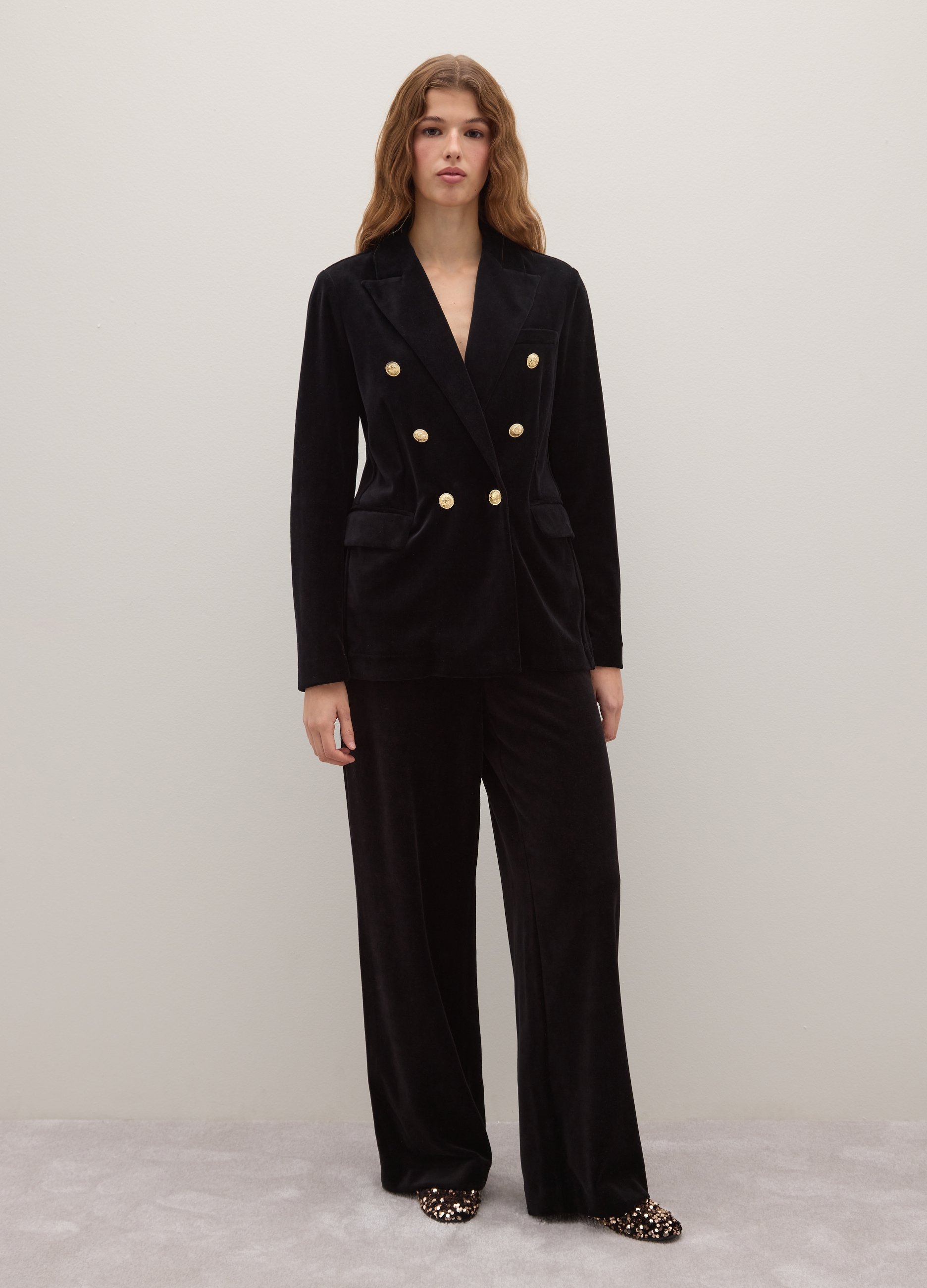 Piombo Contemporary, Pantaloni In Misto Cotone E Velluto Neri Regular Fit, Donna, Nero, Taglia: XS