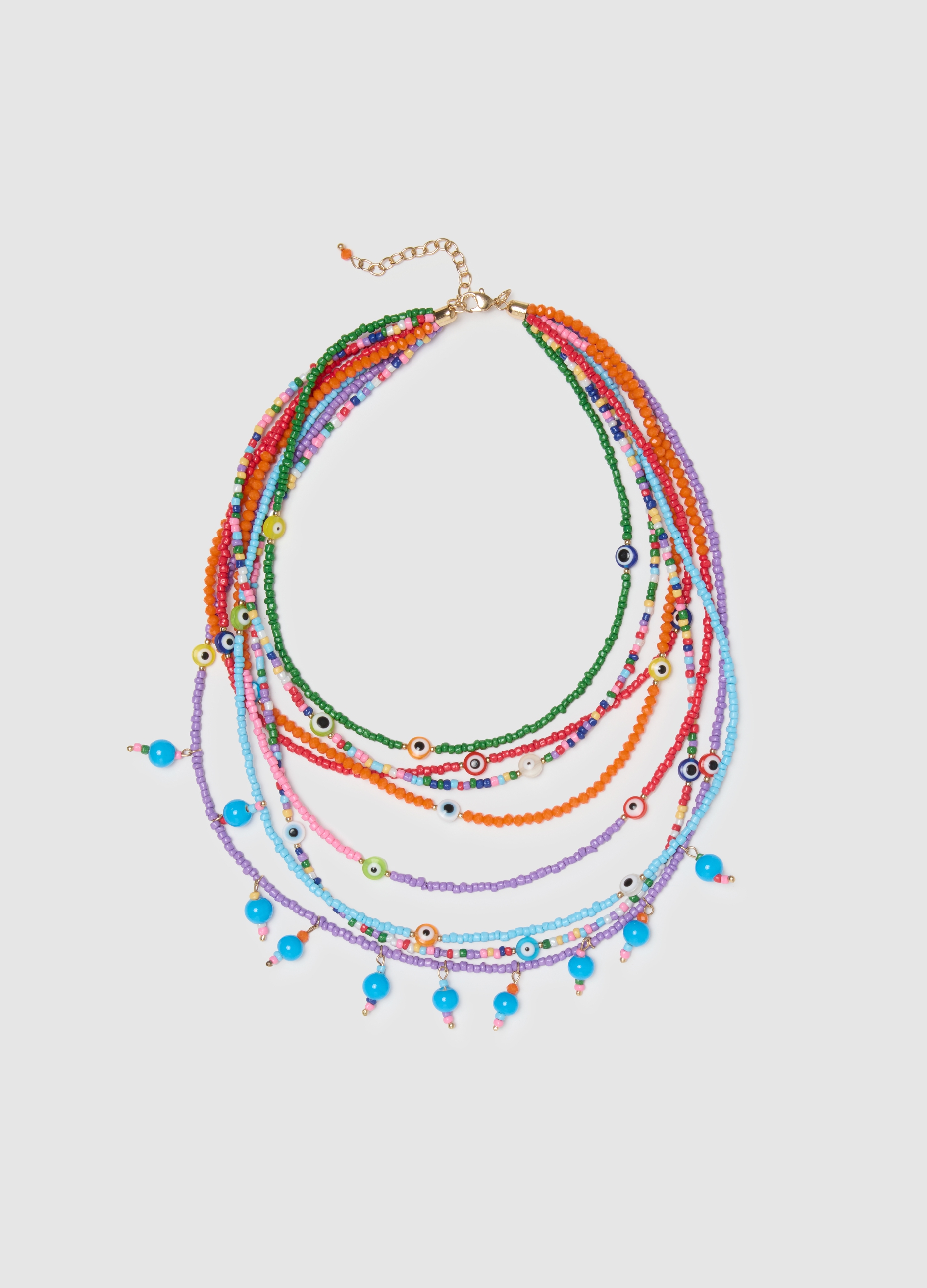 PIOMBO, Collar De Vidrio Multicolor Con Diseño En Capas, Mujer, Naranja/Azul Cielo, Talla: FASUL