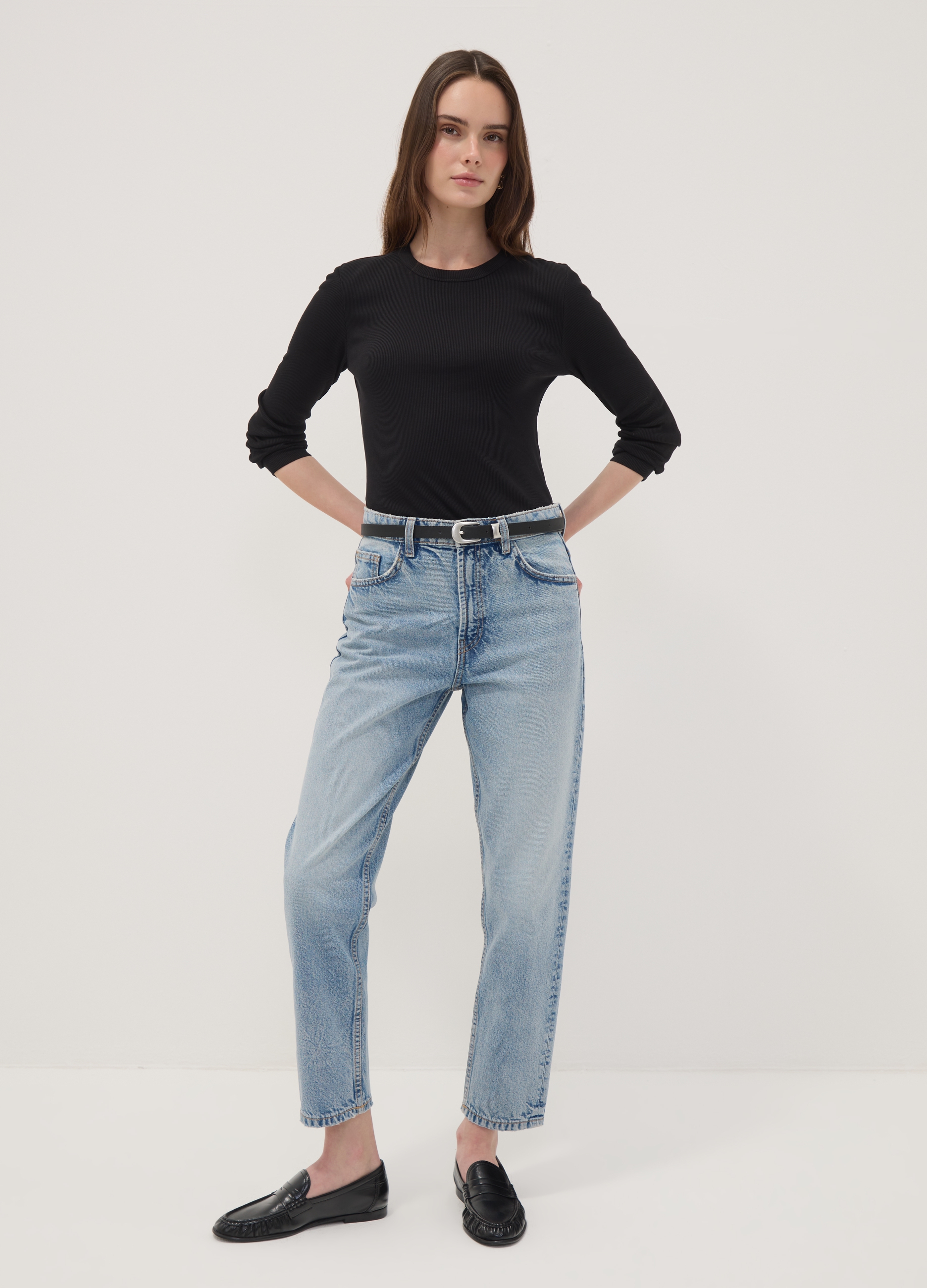 REPUBLIC OF DENIM, Jeans Denim Mom Fit In Puro Cotone A Vita Alta, Donna, Denim, Taglia: 40