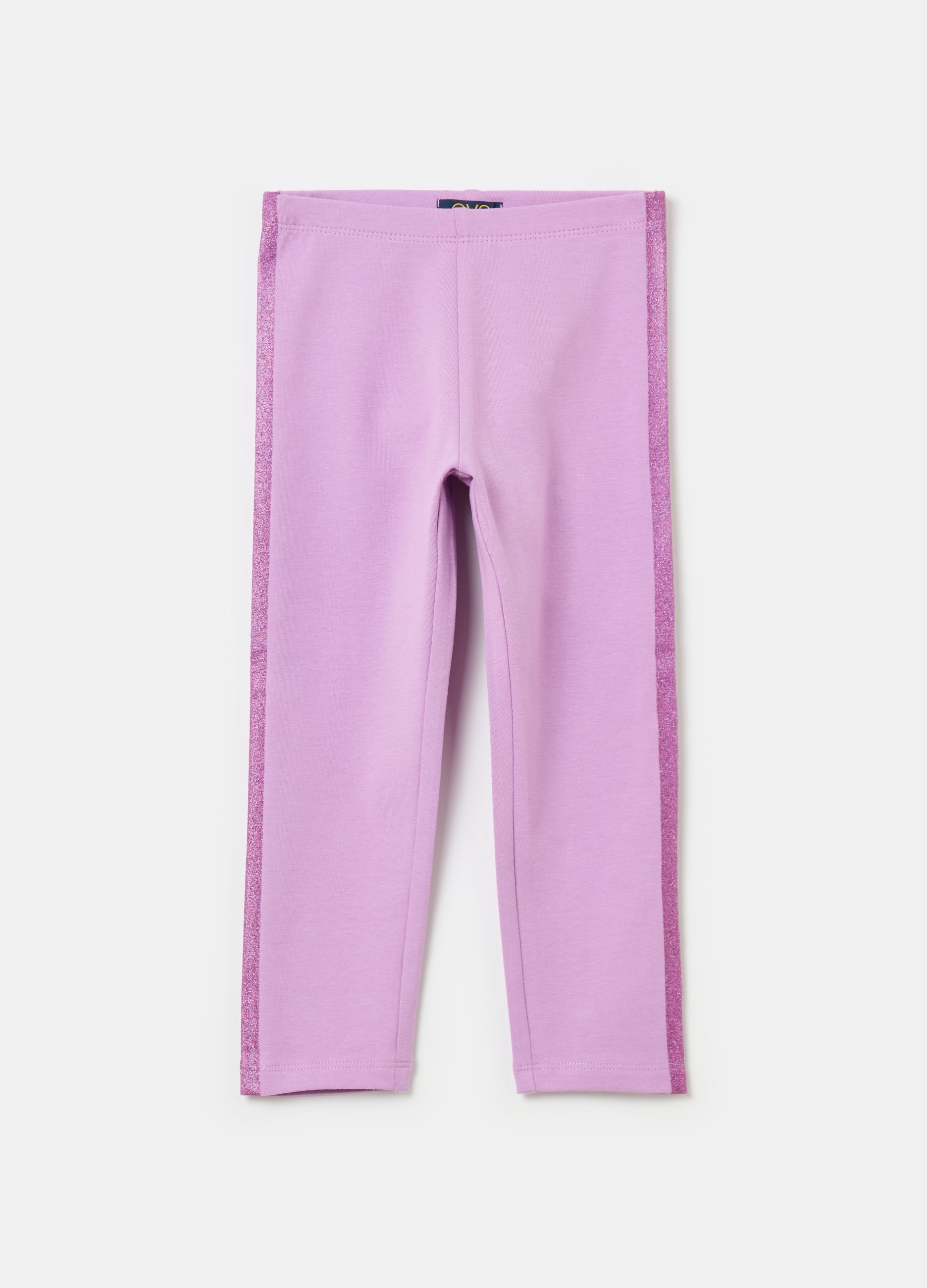 OVS, Leggings A Tre Quarti Con Bande Glitter, Bambina, Viola, Taglia: 3-4