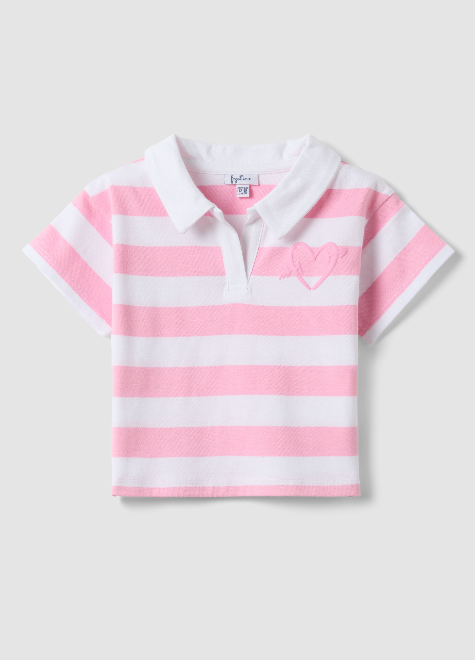 FAGOTTINO, Polo De Algodón Puro A Rayas Multicolor Para Niña Con Corazón Bordado, Niña, Blanco/rosa, Talla: 24-30