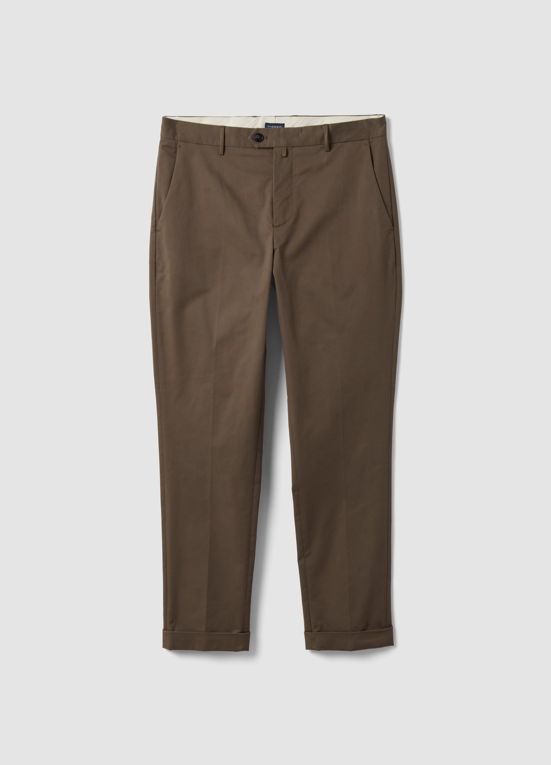 Piombo Contemporary, Pantaloni Chino Marroni In Twill Di Cotone Elasticizzato Regular Fit, Uomo, Marrone, Taglia: 52