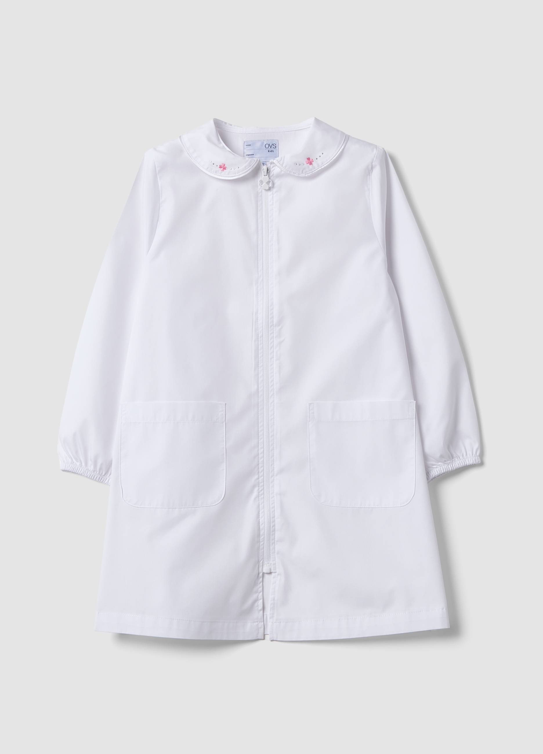 OVS KIDS, Grembiule Personalizzabile Bianco Per La Scuola Con Colletto Classico, Bambina, Bianco, Taglia: 5-6