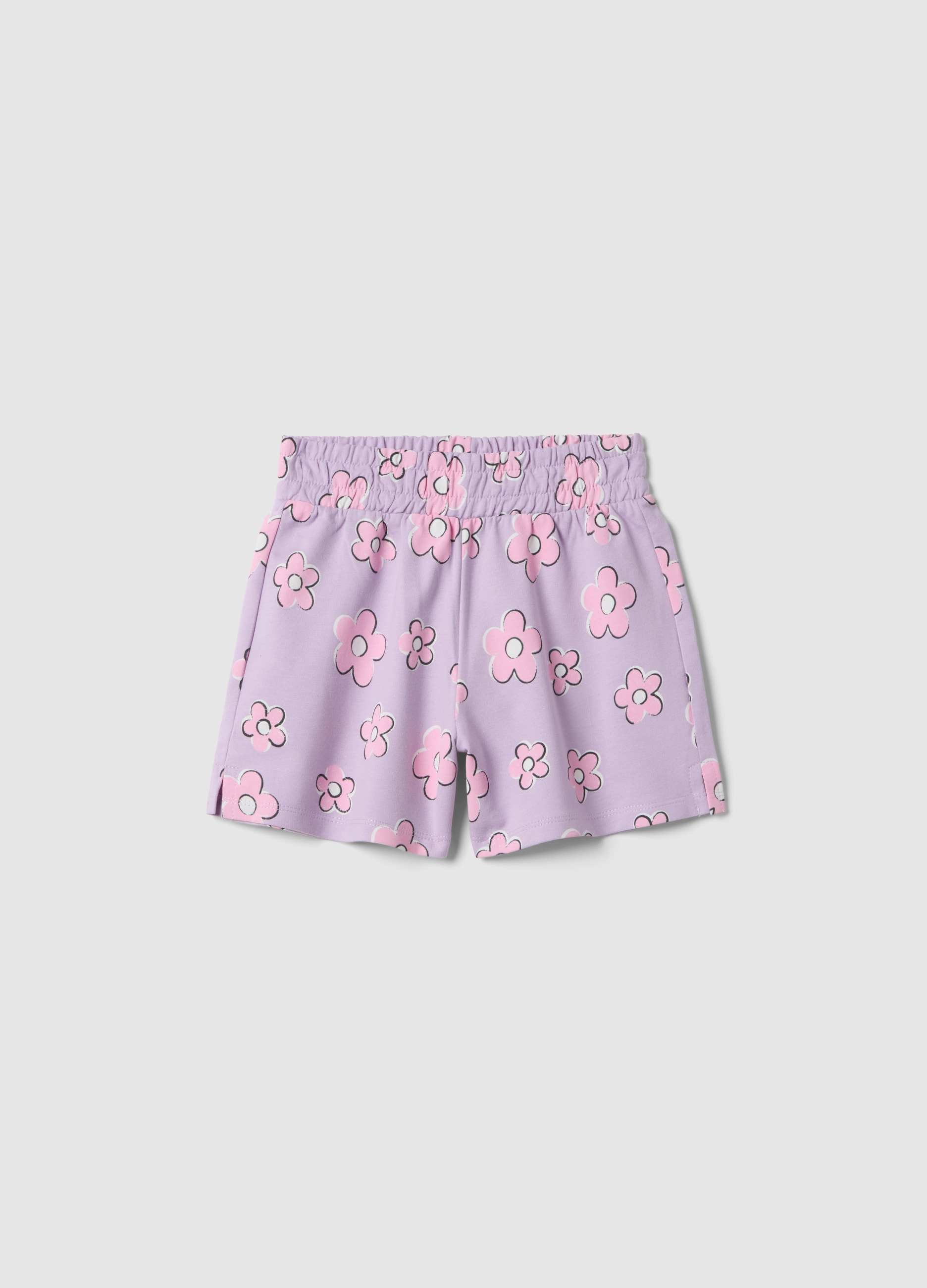 OVS KIDS, Shorts De Niña En Puro Algodón Violeta, Regular Fit Con Flores, Niña, Lavanda, Talla: 5-6