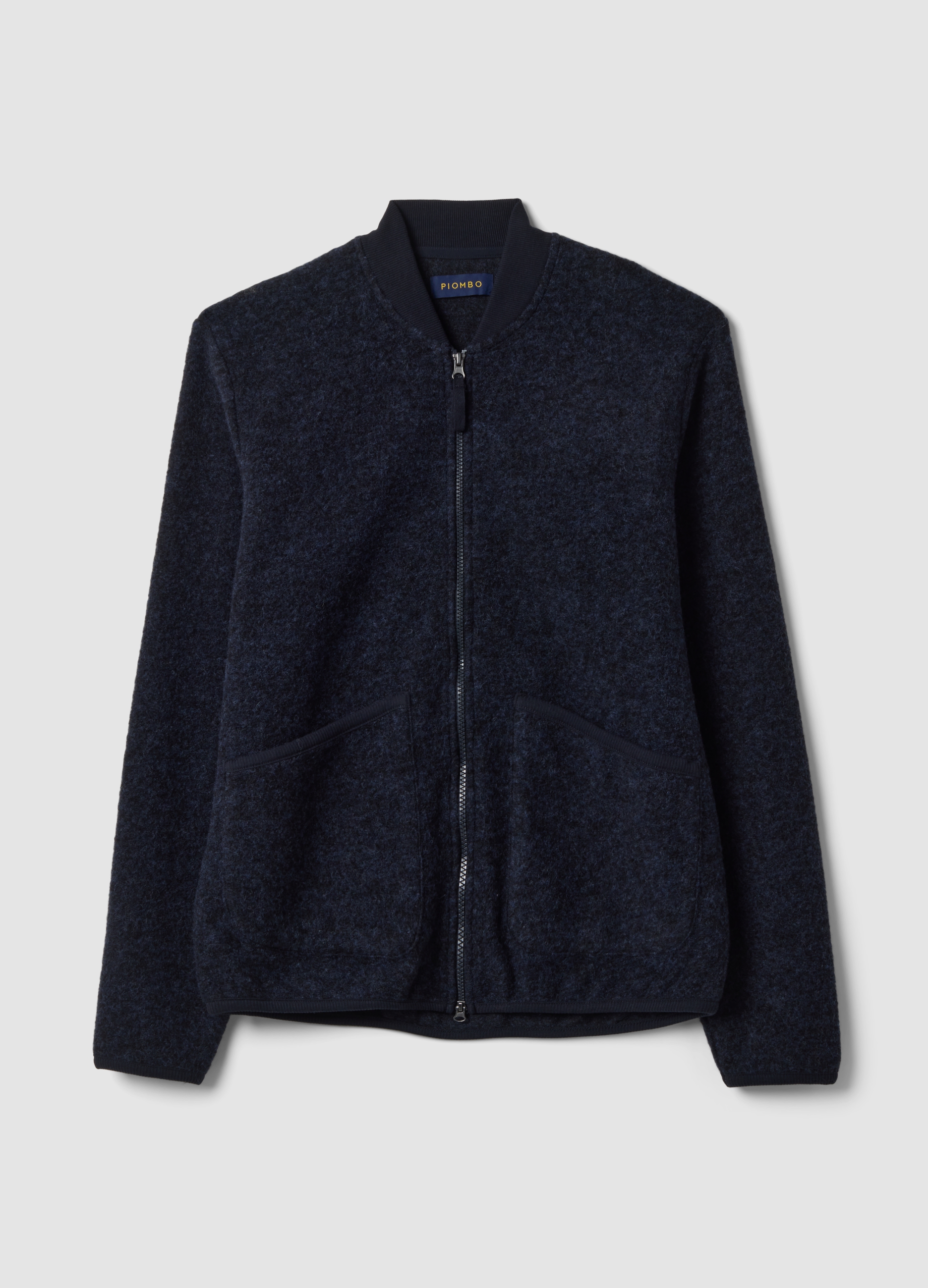 PIOMBO, Felpa Blu In Misto Lana Con Collo A Costine, Uomo, Nero, Taglia: M