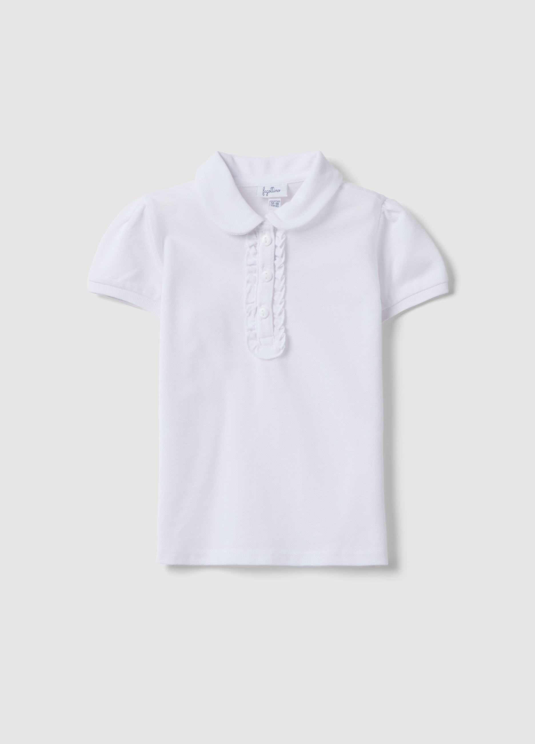 FAGOTTINO, Polo Blanco De Puro Algodón Para Niña Corte Regular Con Volantes, Niña, Blanco óptico, Talla: 9-12