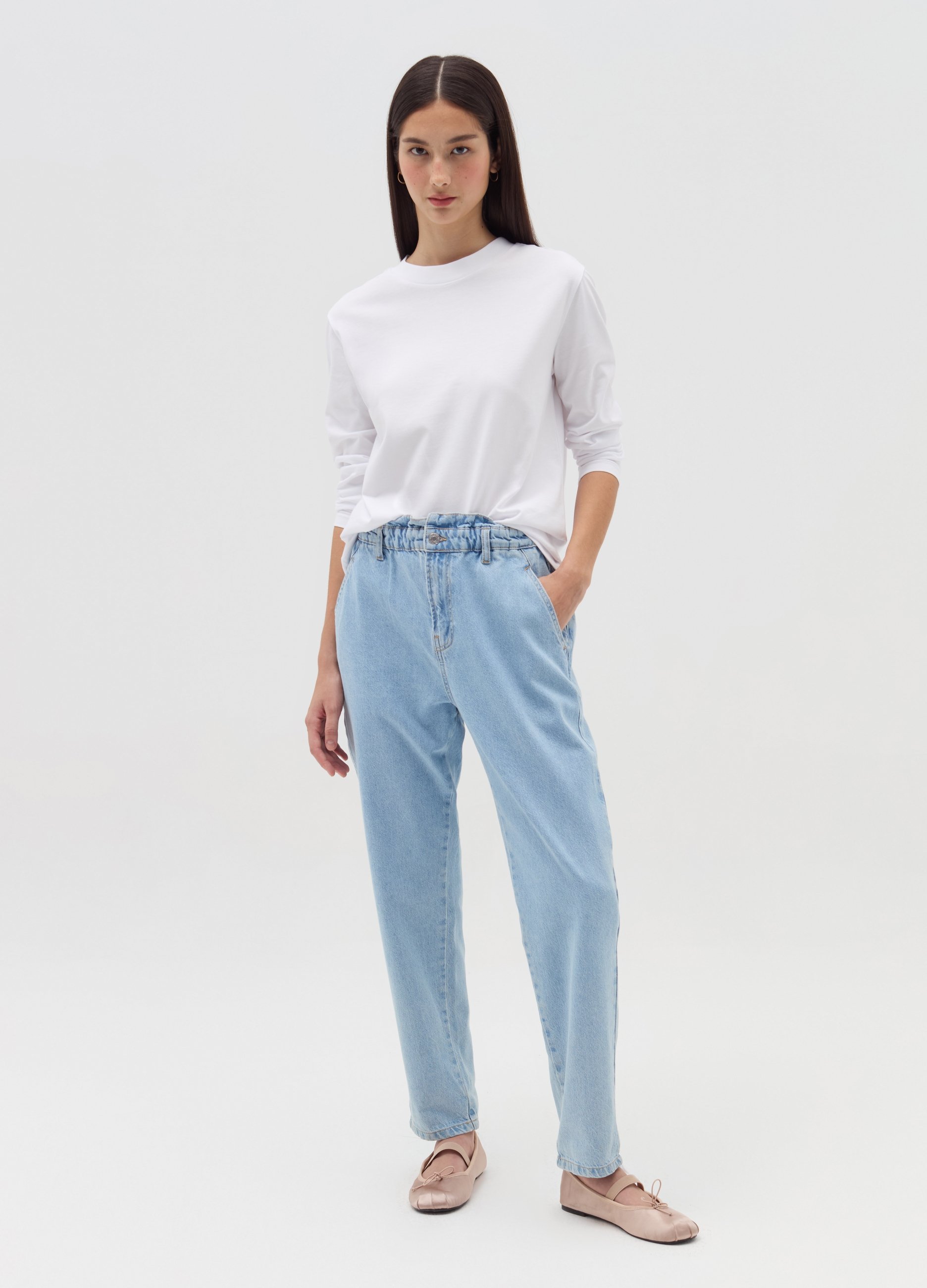 Vaqueros Paper Bag Con Bolsillos, Mujer, Lavado claro, Talla: 40