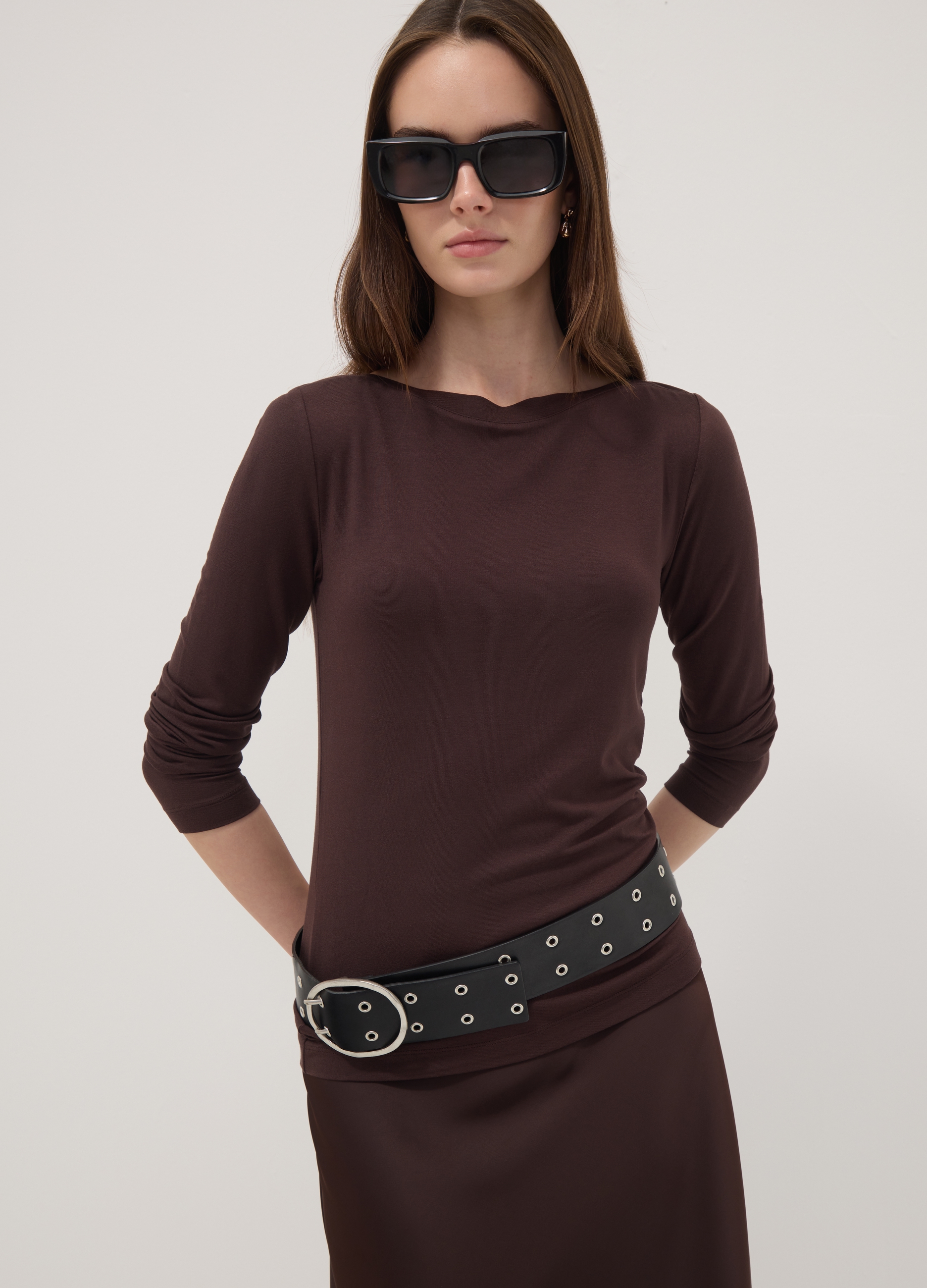OVS, T-shirt Marrone In Viscosa Elasticizzata Slim Fit, Donna, Marrone, Taglia: XS
