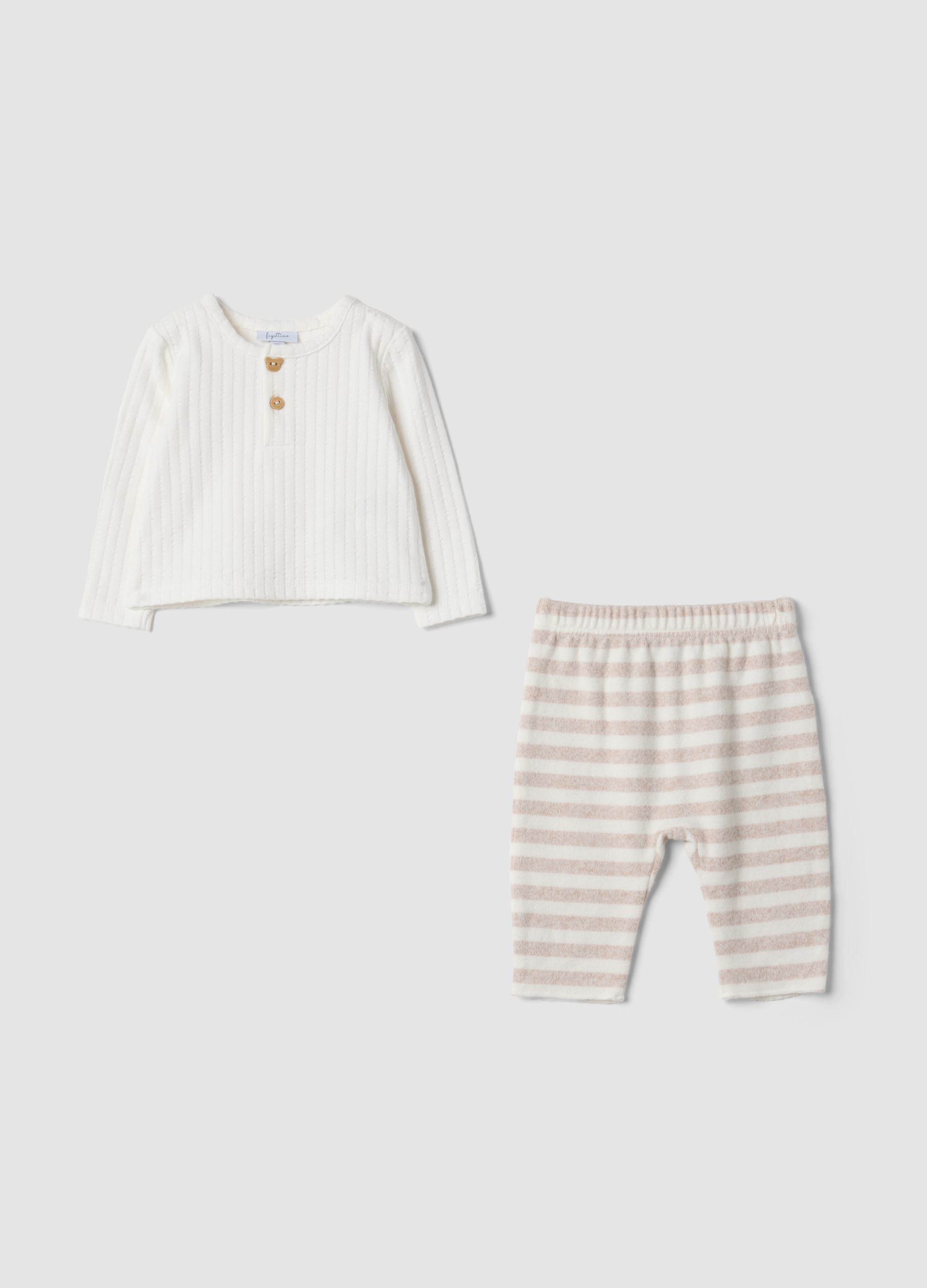 FAGOTTINO, Completo Bianco In Puro Cotone Organico A Costine, Unisex, Bianco, Taglia: 6-9