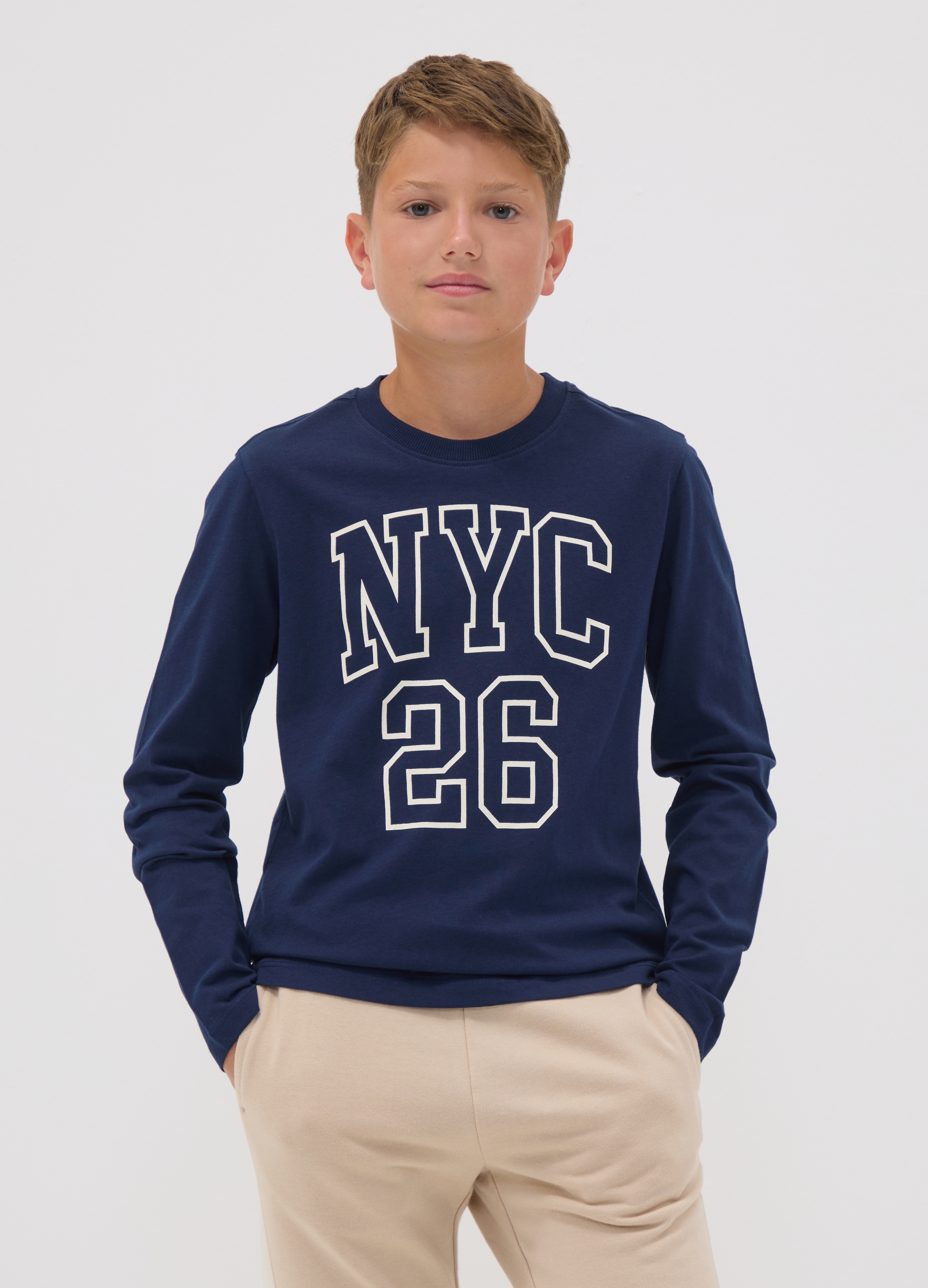OVS KIDS, T-shirt Blu In Puro Cotone Organico Con Stampa Grafica Per Ragazzo, Bambino, Blu, Taglia: 11-12