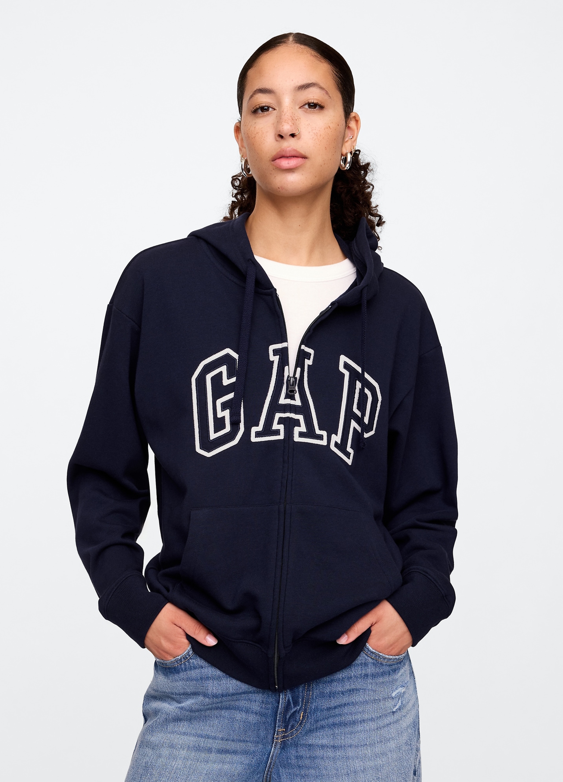 GAP, Felpa Con Cappuccio E Logo Gap, Donna, Blu, Taglia: XS