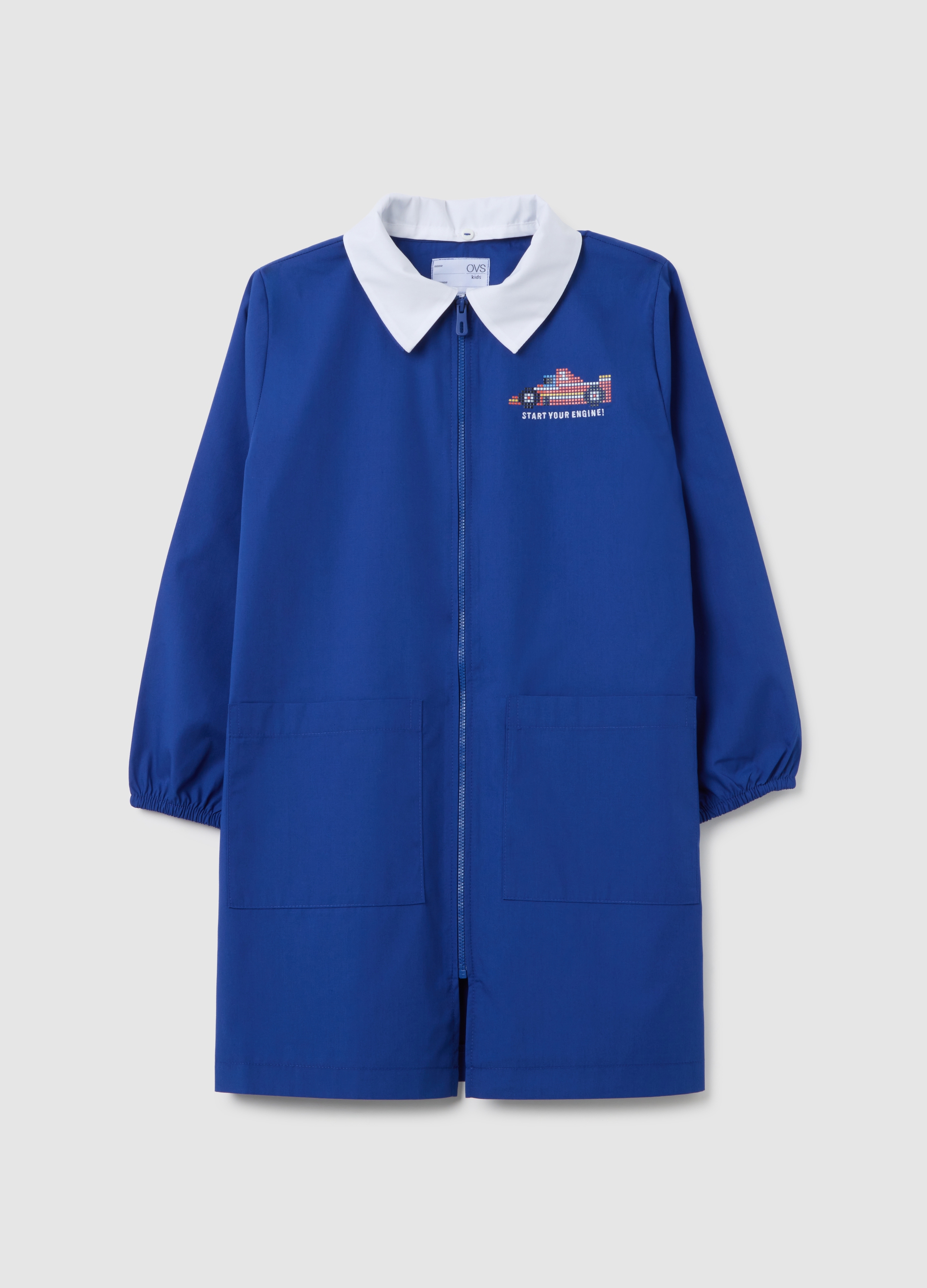 OVS KIDS, Grembiule Scolastico Da Bambino In Misto Cotone Blu Con Stampa, Blu, Taglia: 7-8