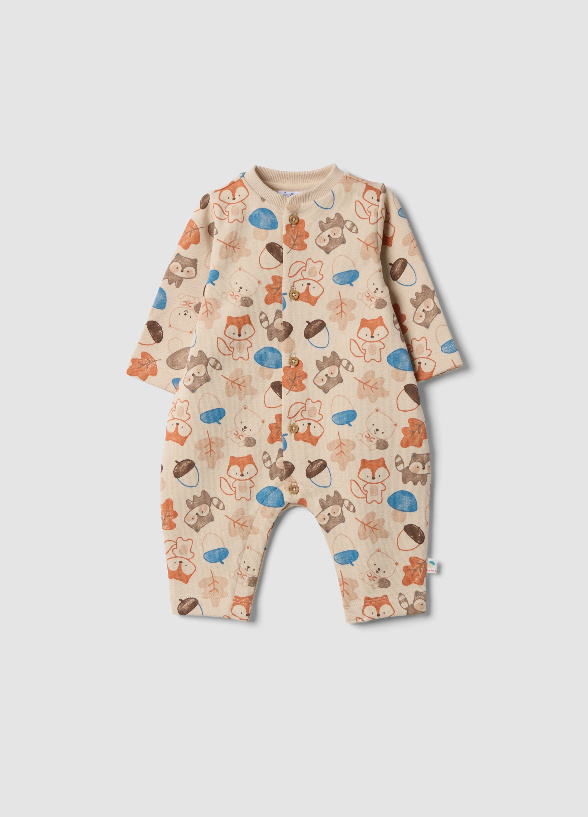 FAGOTTINO, Tutina Beige In Puro Cotone Organico Con Stampa Animali, Neonato, Beige, Taglia: 1-3