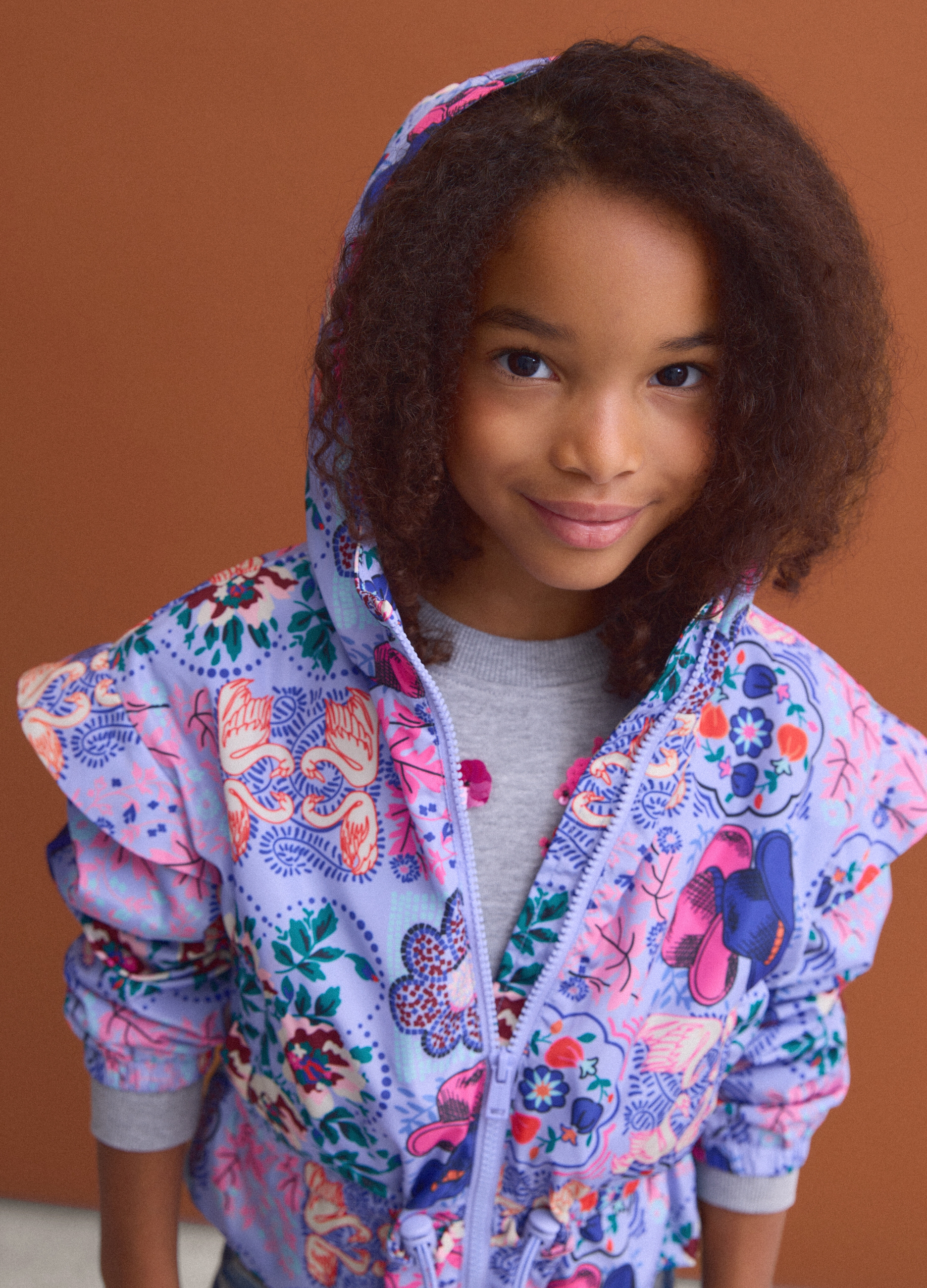 PIOMBO KIDS, Giacca Antipioggia Multicolor Con Cappuccio E Fantasia Per Bambina, Multicolor, Taglia: 12