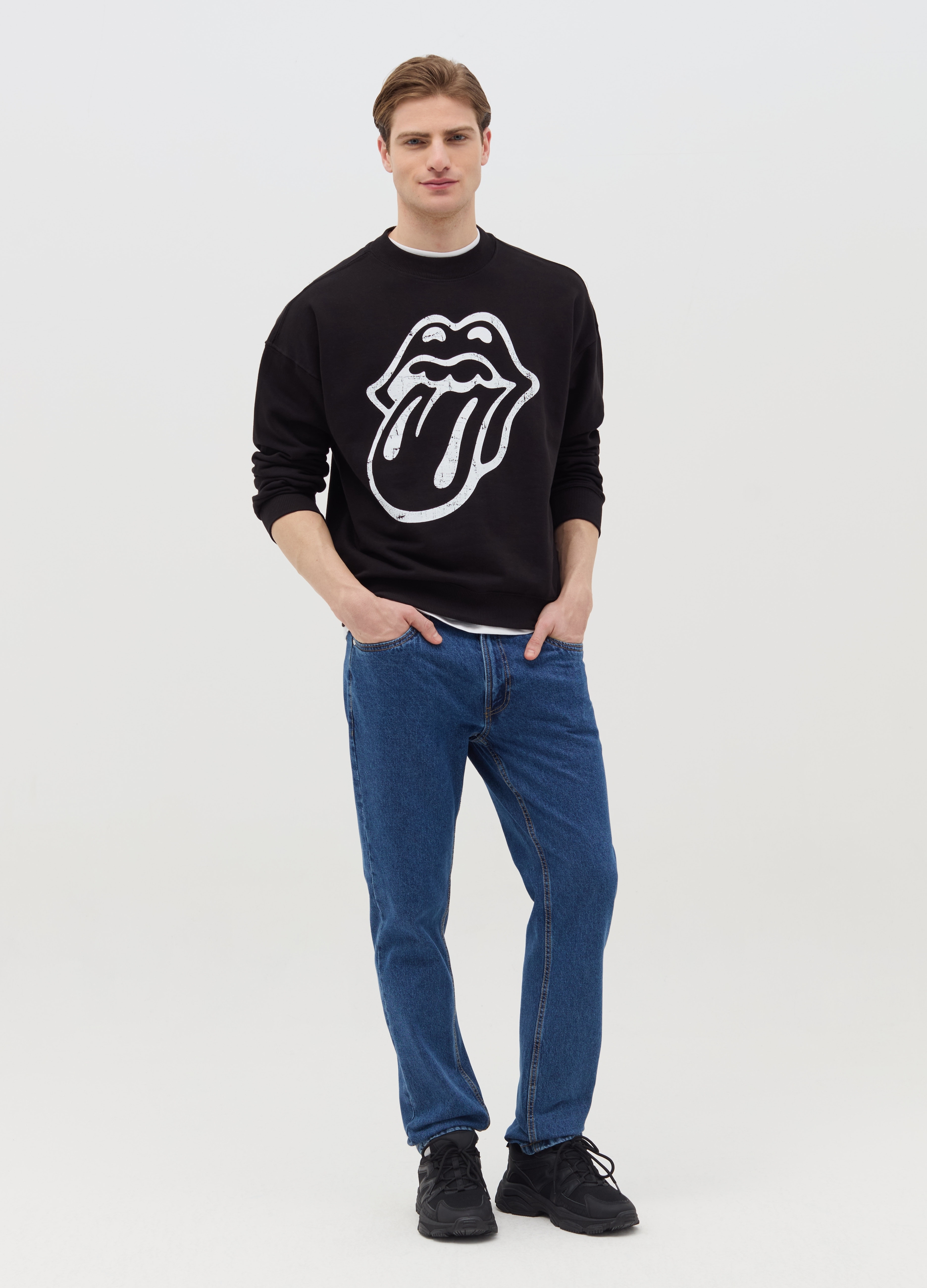 J MUSIC MATTER UOMO, Felpa Oversize Stampa The Rolling Stones, Uomo, Nero, Taglia: M