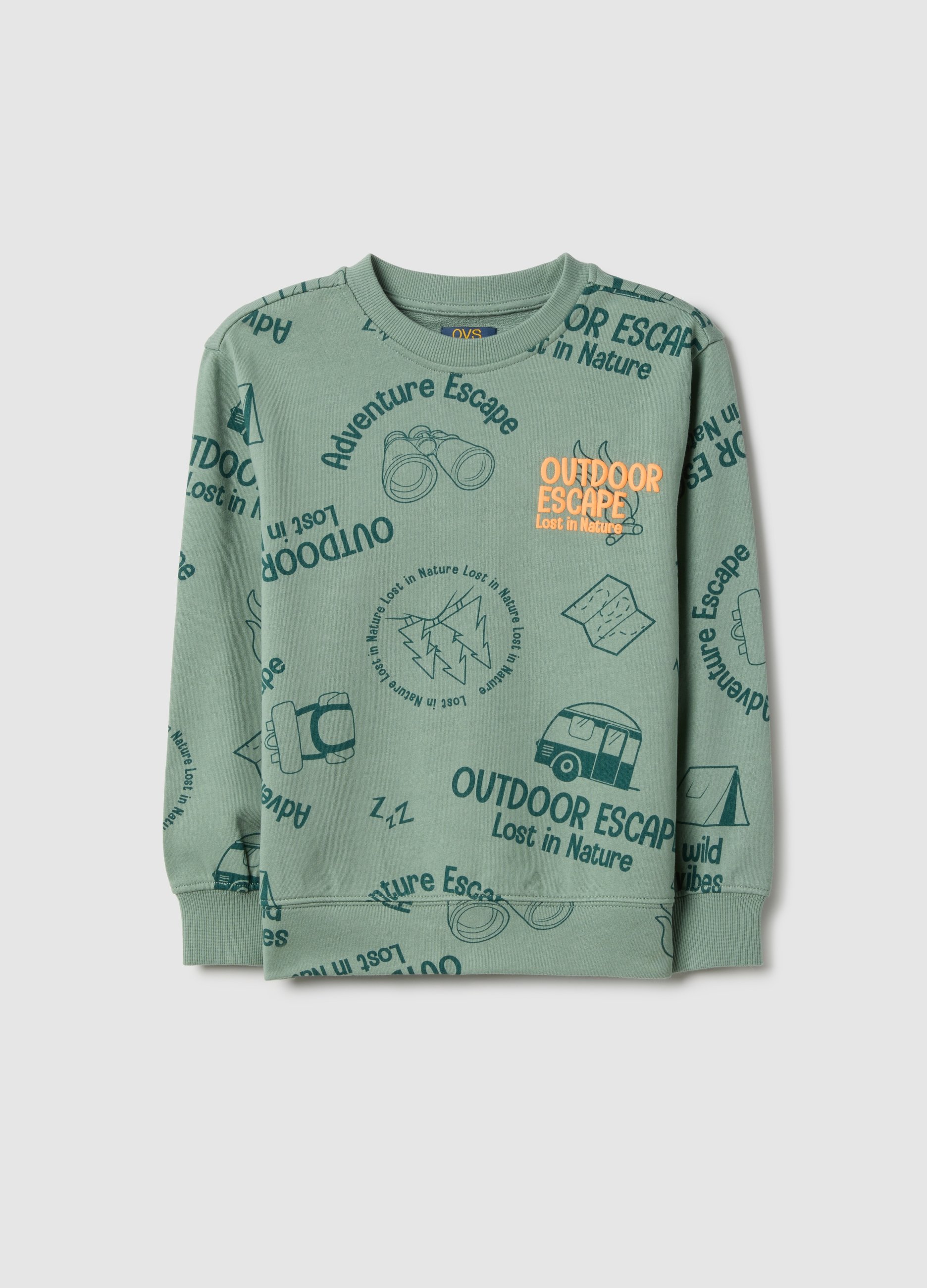 OVS KIDS, Sudadera Verde De Algodón Puro Para Niños, Ajuste Regular Con Estampado, Niño, Verde claro, Talla: 7-8