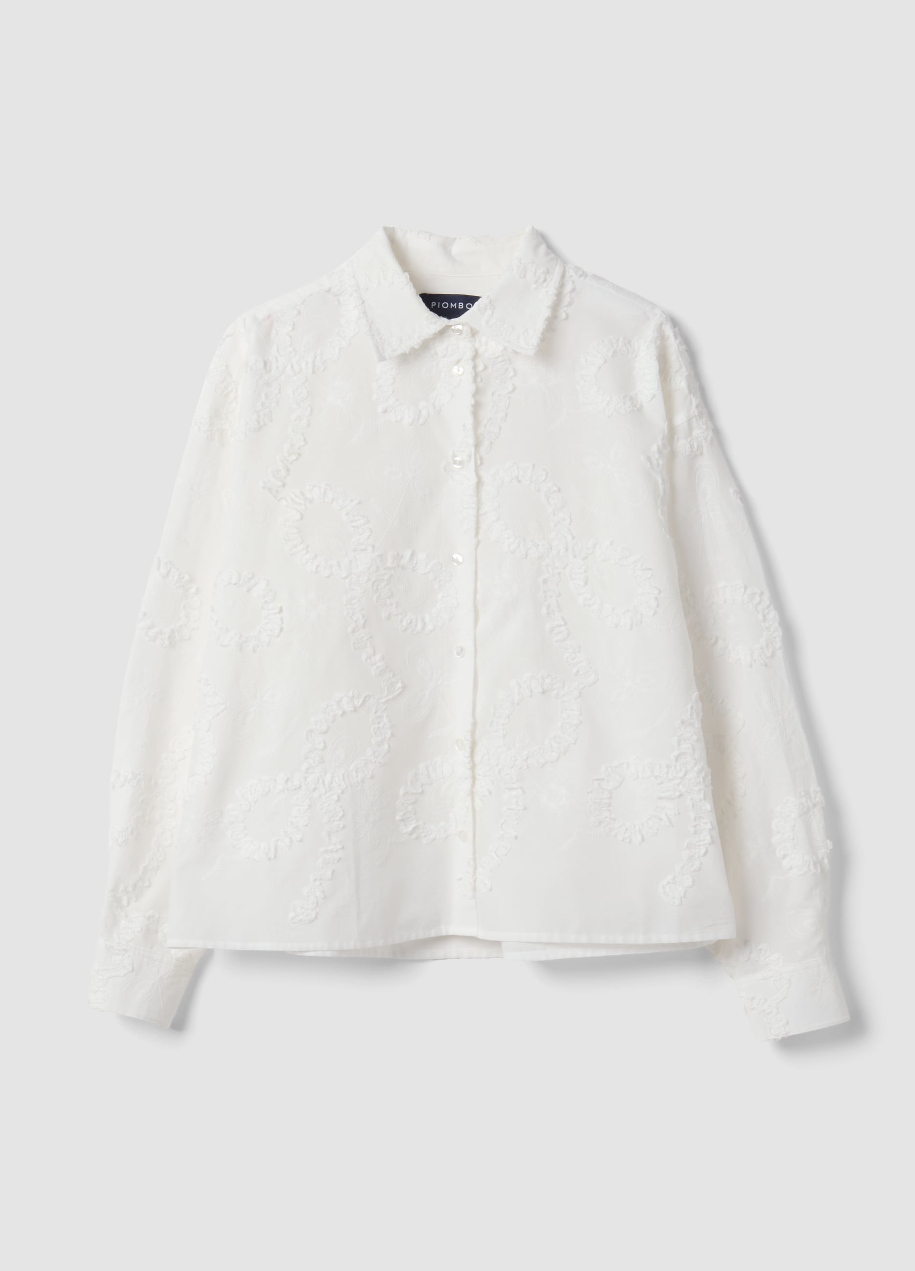 Piombo Contemporary, Camicia Bianca In Puro Cotone Con Ricami Floreali Regular Fit, Donna, Bianco, Taglia: L