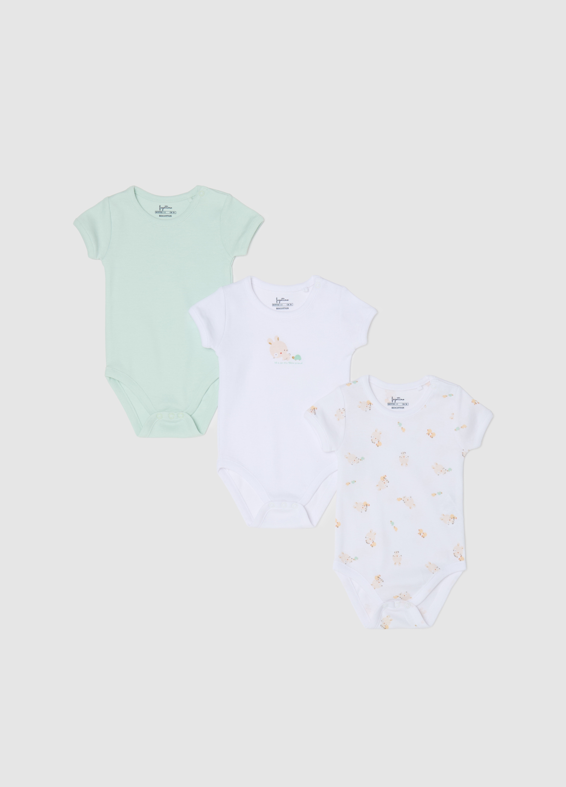 FAGOTTINO, Tripack Body A Maniche Corte In Cotone Bio, Unisex, Multicolor, Taglia: 6-9